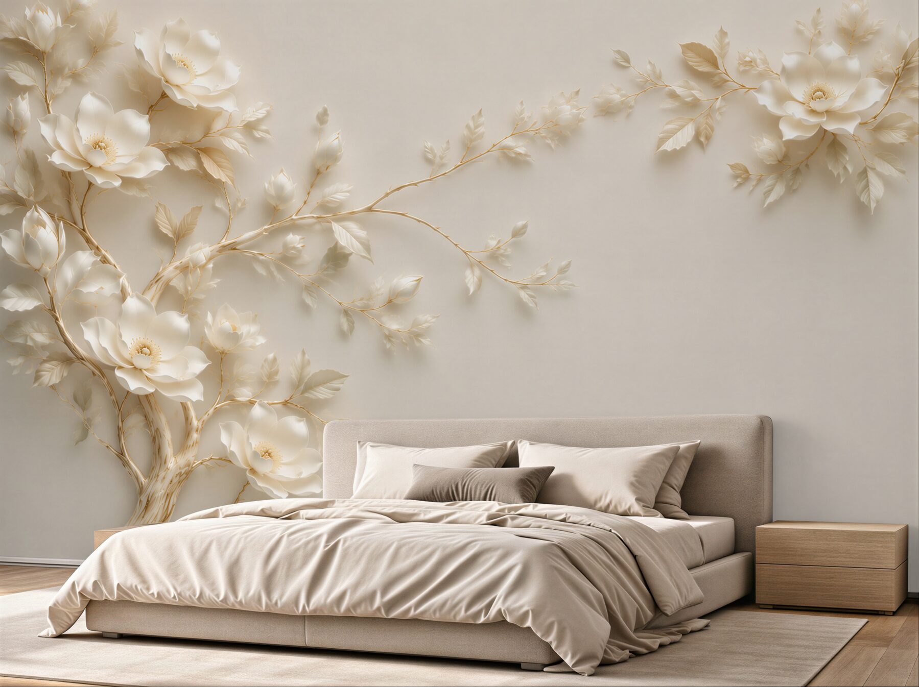 Fototapeta kremowe kwiaty na gałęziach elegancka floralna kompozycja?v23