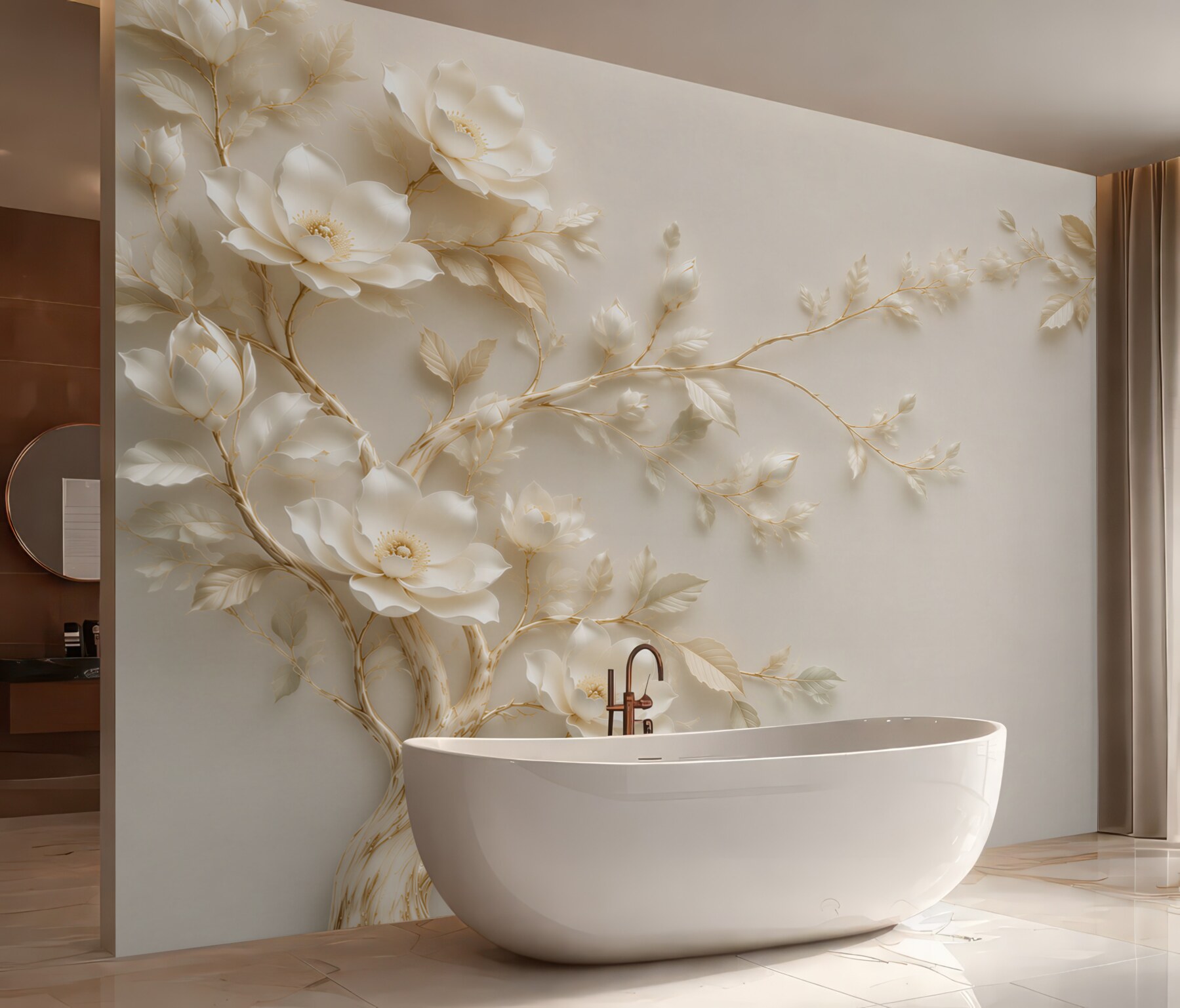 Fototapeta kremowe kwiaty na gałęziach elegancka floralna kompozycja?v23
