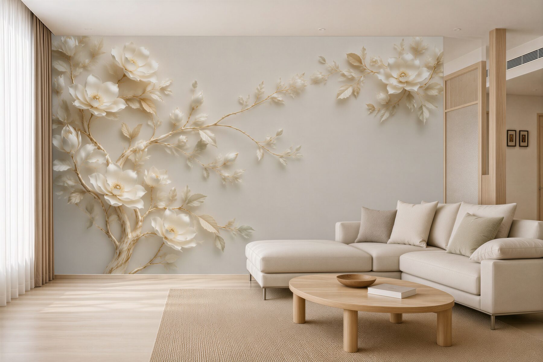 Fototapeta kremowe kwiaty na gałęziach elegancka floralna kompozycja?v23