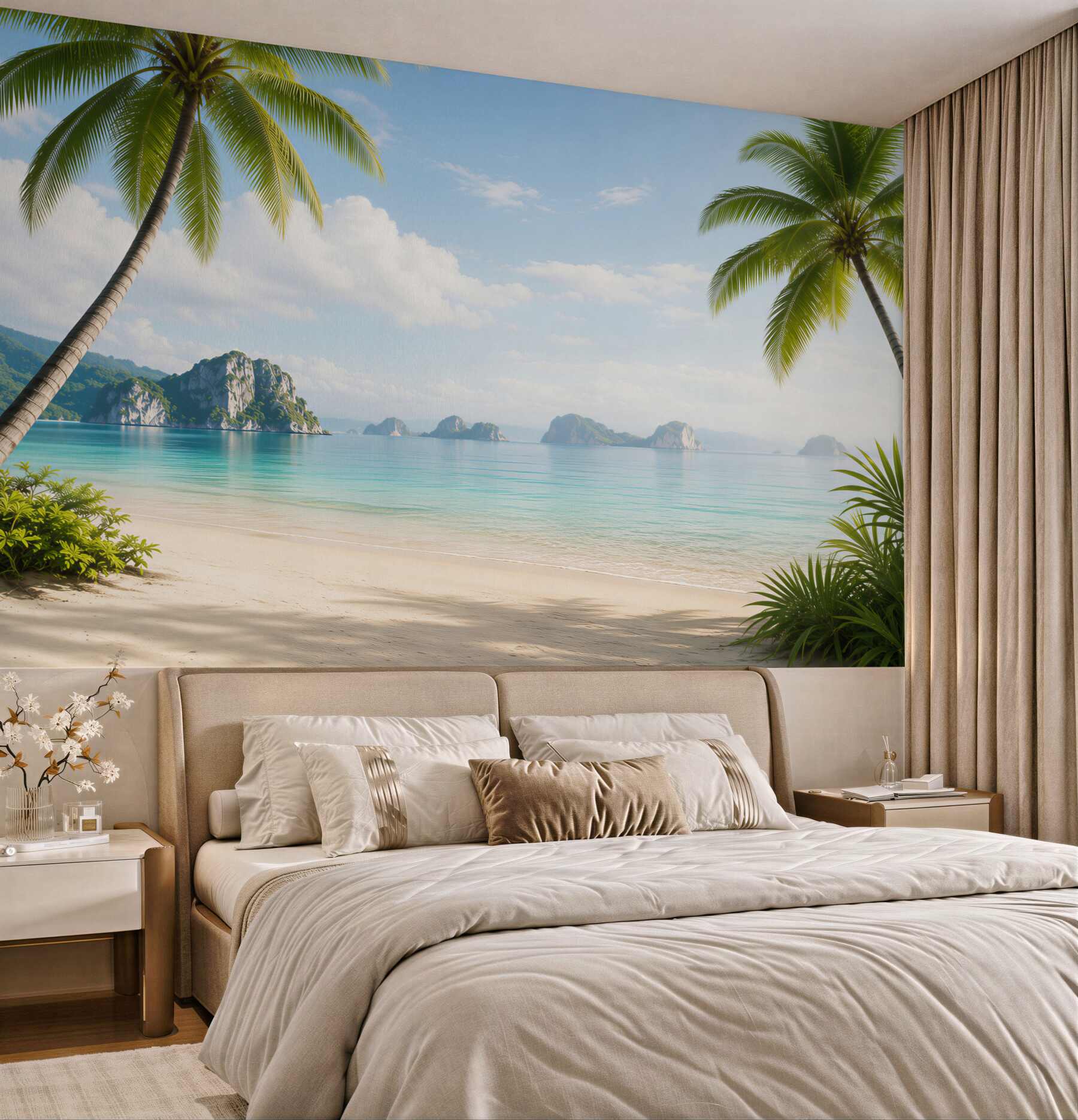Fototapeta tropikalna plaża z palmami i turkusowym morzem?v23
