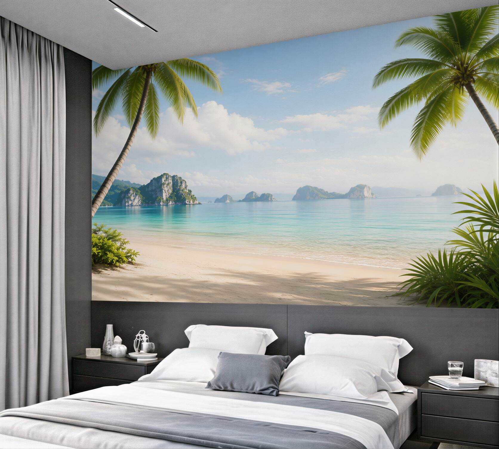 Fototapeta tropikalna plaża z palmami i turkusowym morzem?v23