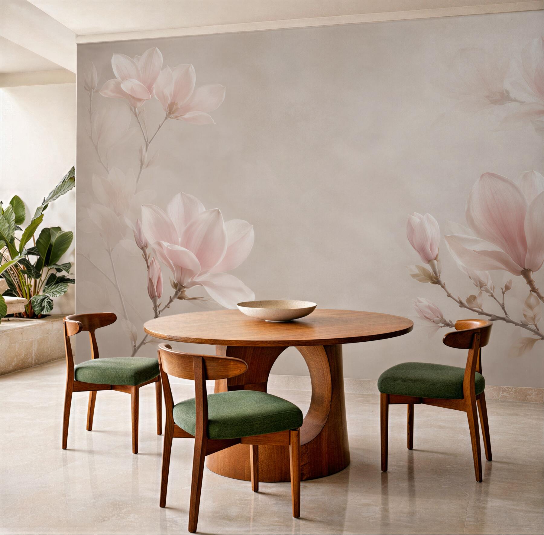 Fototapeta magnolie pudroworóżowe na beżowym tle do eleganckiej sypialni?v23