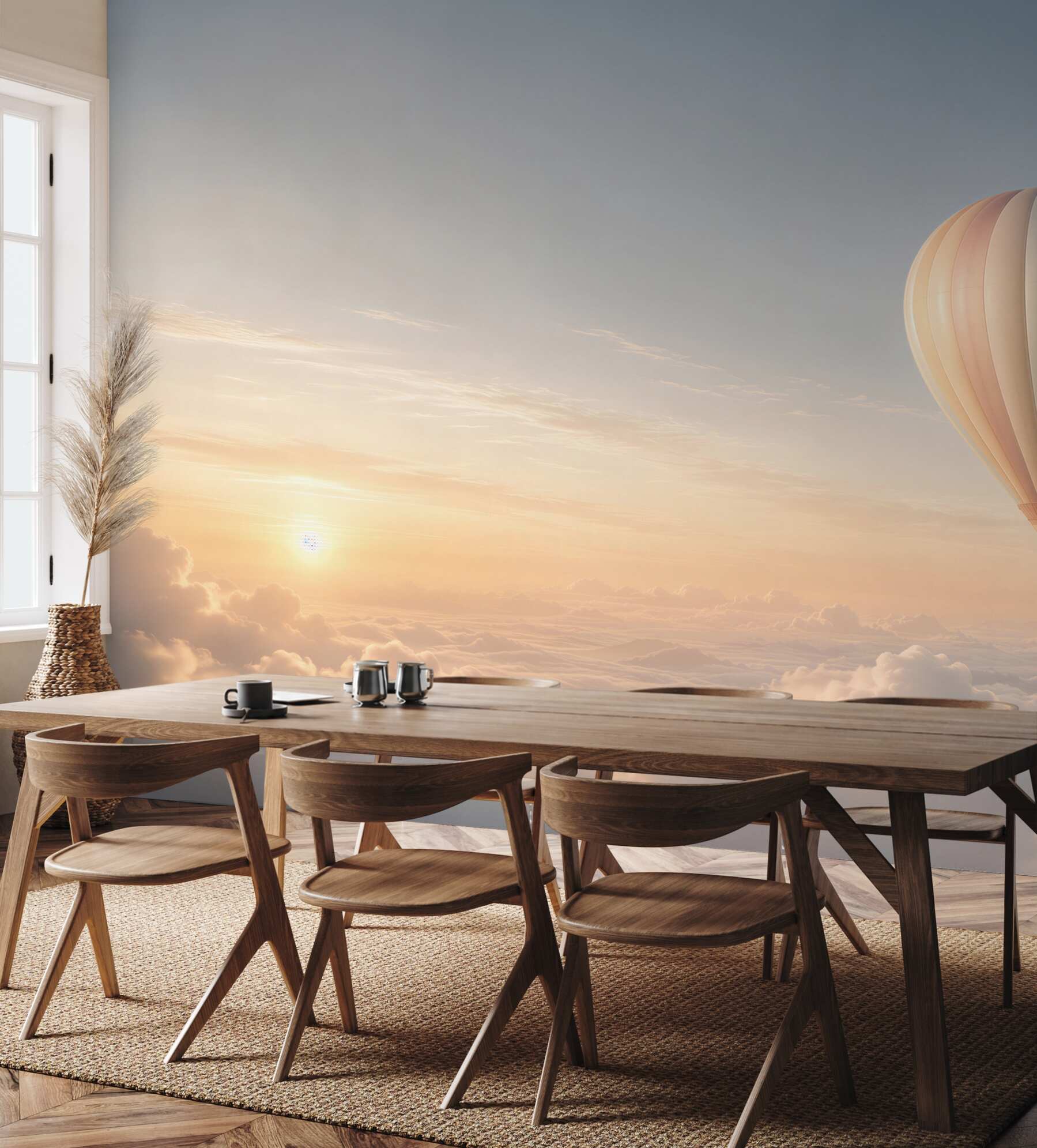 Fototapeta balon nad chmurami o świcie pastelowe niebo?v23