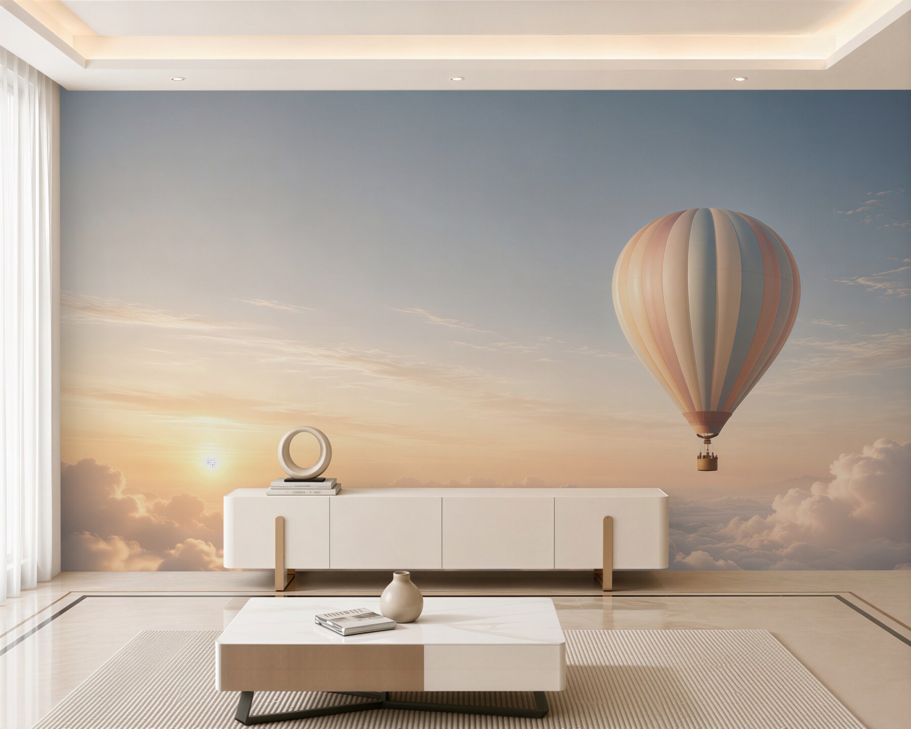 Fototapeta balon nad chmurami o świcie pastelowe niebo?v23