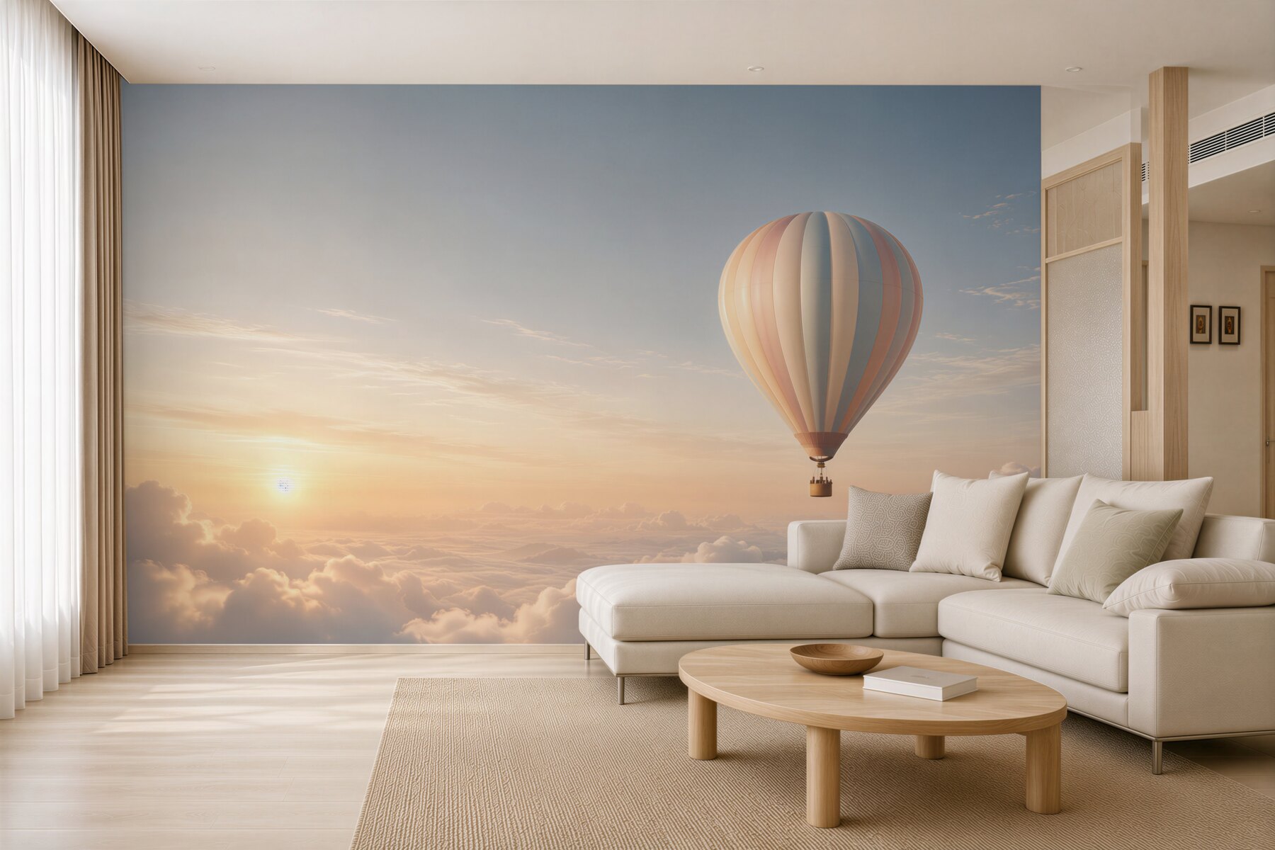 Fototapeta balon nad chmurami o świcie pastelowe niebo?v23