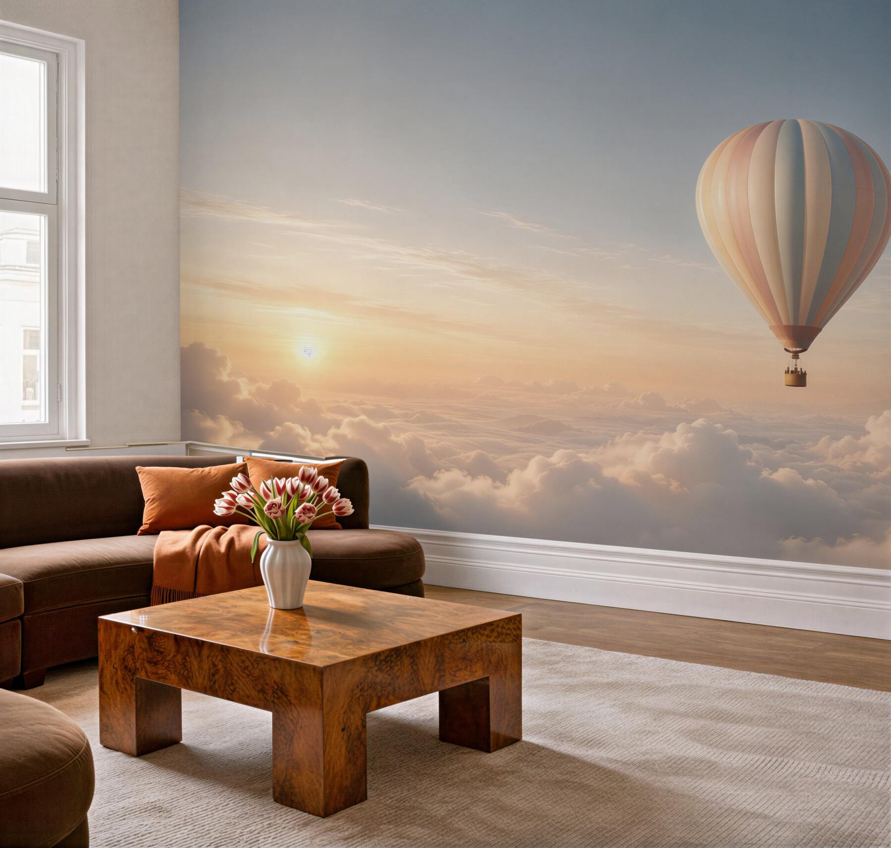 Fototapeta balon nad chmurami o świcie pastelowe niebo?v23