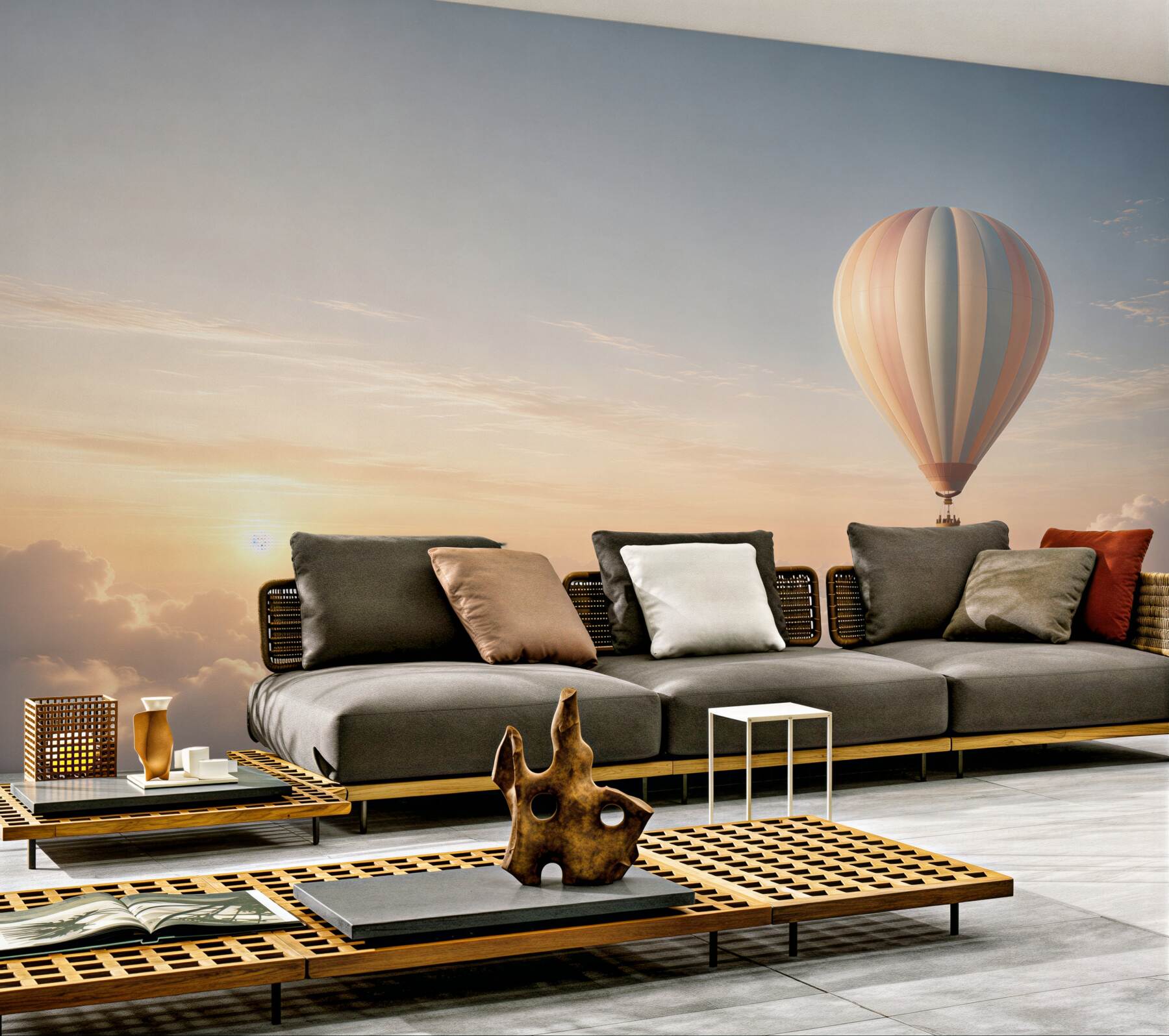 Fototapeta balon nad chmurami o świcie pastelowe niebo?v23