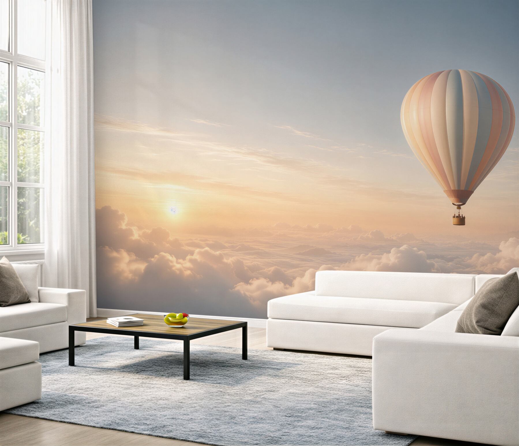 Fototapeta balon nad chmurami o świcie pastelowe niebo?v23
