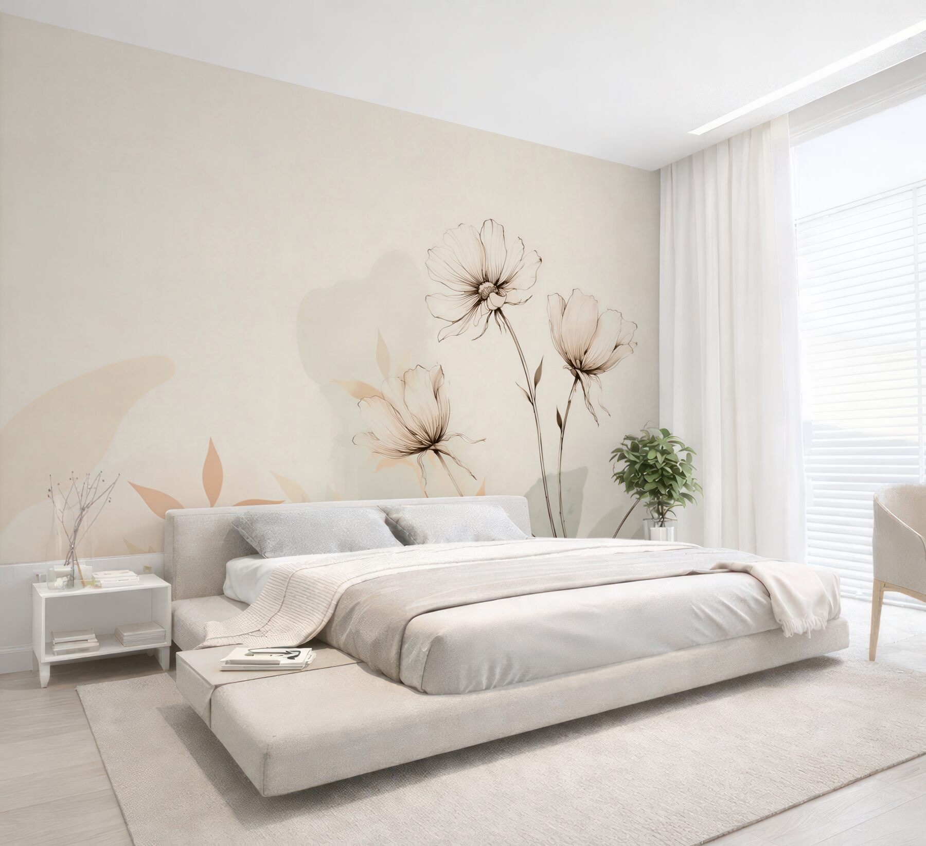 Fototapeta szkic kwiatów beżowy minimalistyczny na jasnym tle?v23