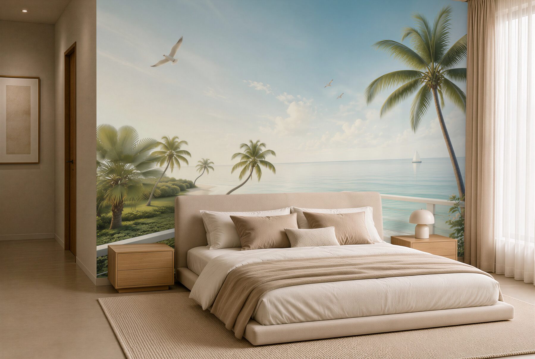 Fototapeta tropikalna plaża z palmami i widokiem na ocean?v23