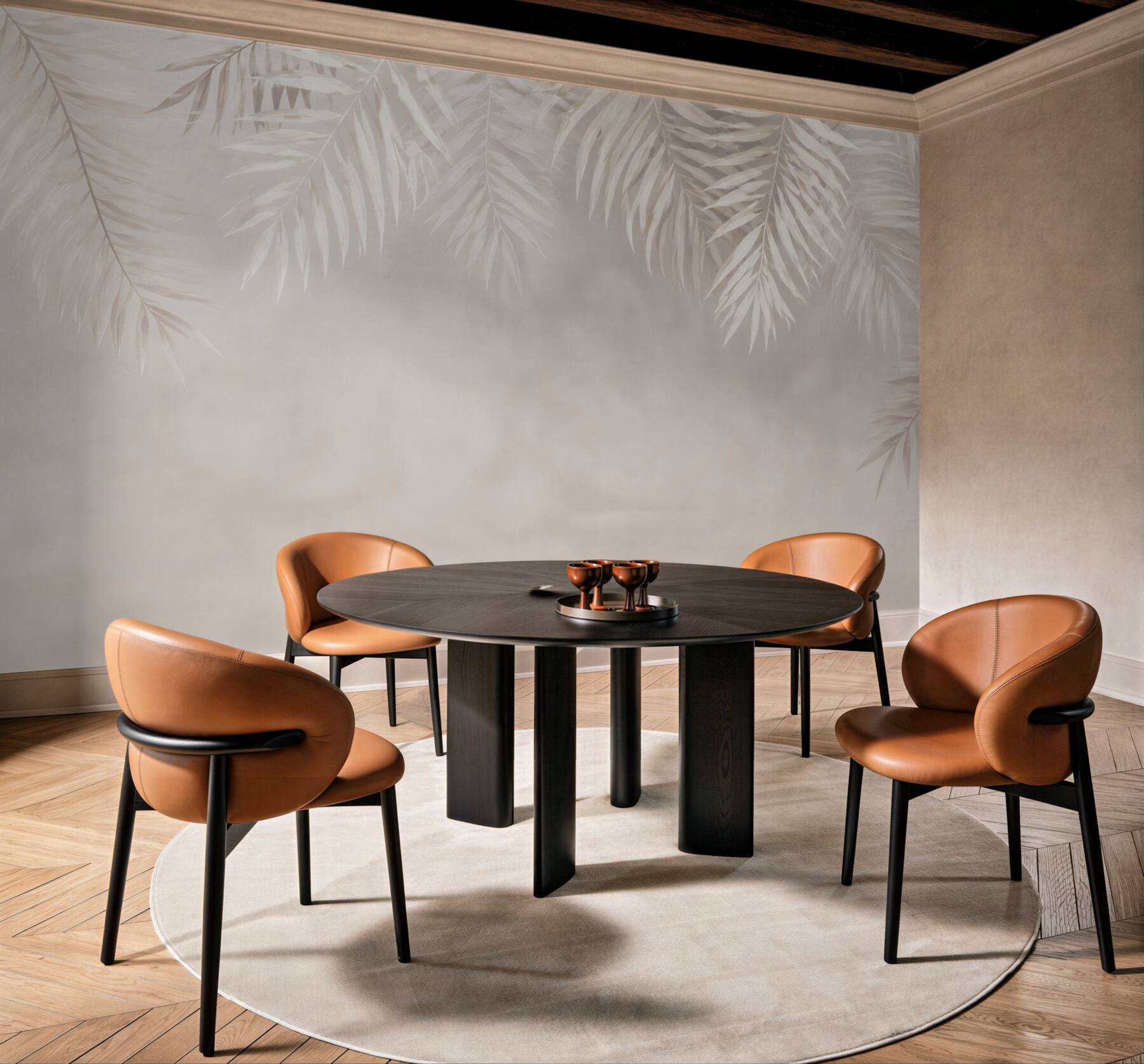 Fototapeta liście palmowe beżowe subtelny wzór botaniczny?v23