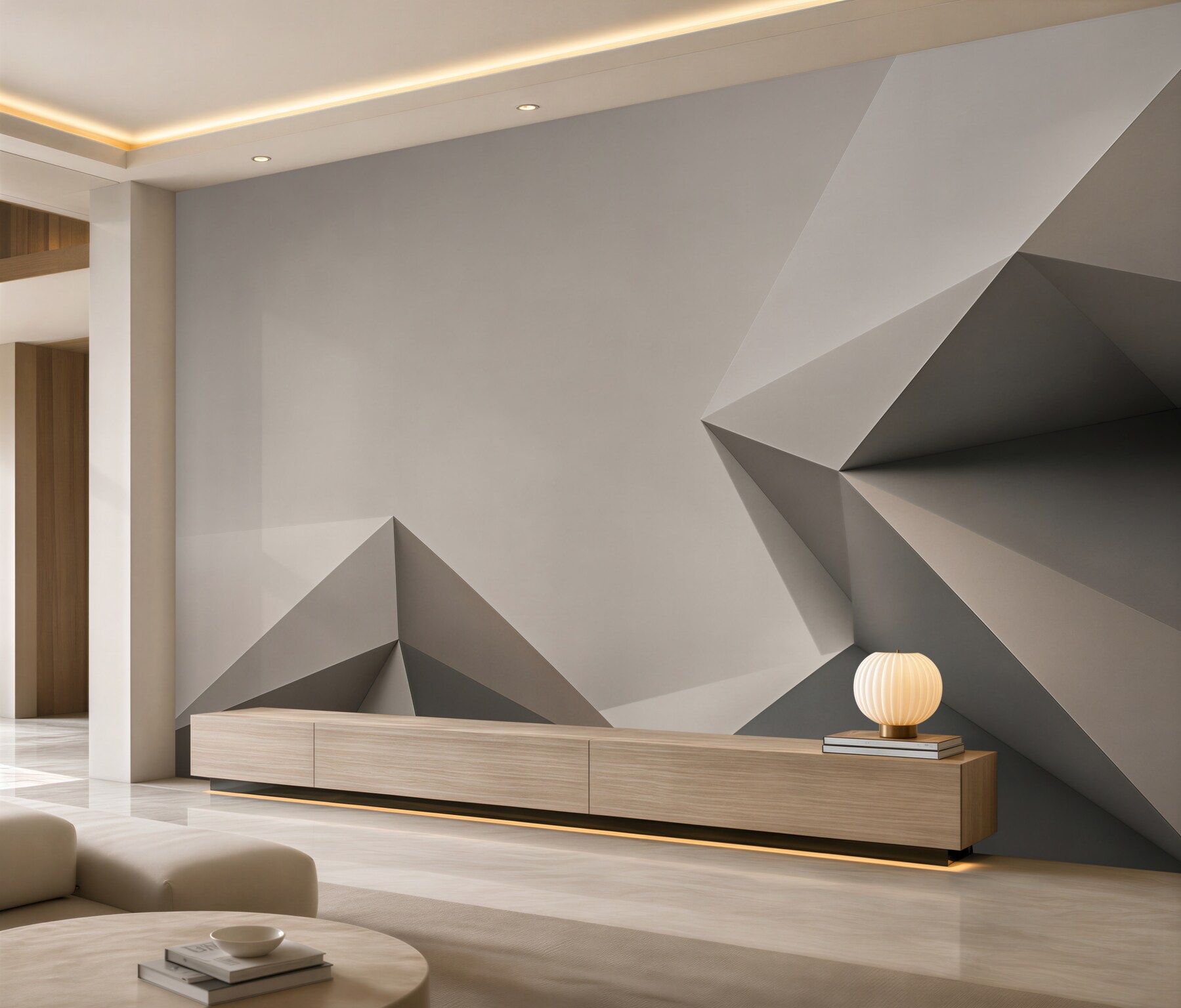 Fototapeta geometryczna abstrakcja 3D w szaro beżowych tonach?v23