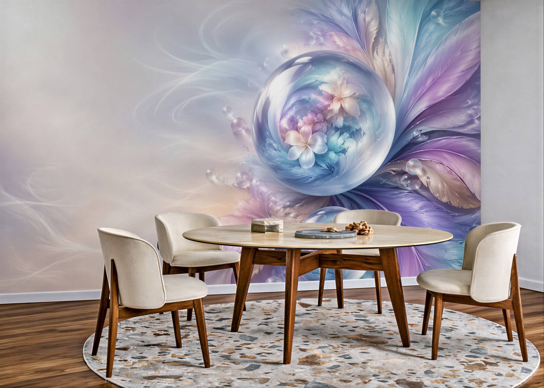 Fototapeta abstrakcyjne pióra i szklane kule pastelowa fantasy?v23