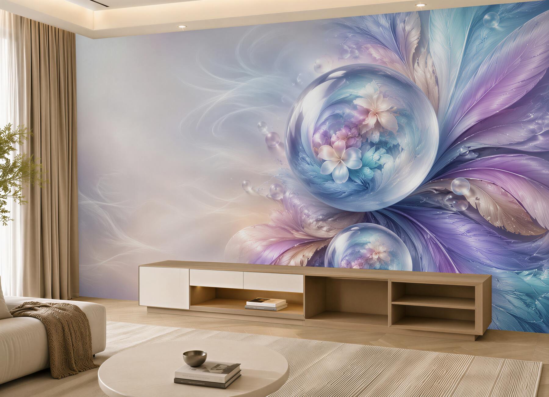 Fototapeta abstrakcyjne pióra i szklane kule pastelowa fantasy?v23