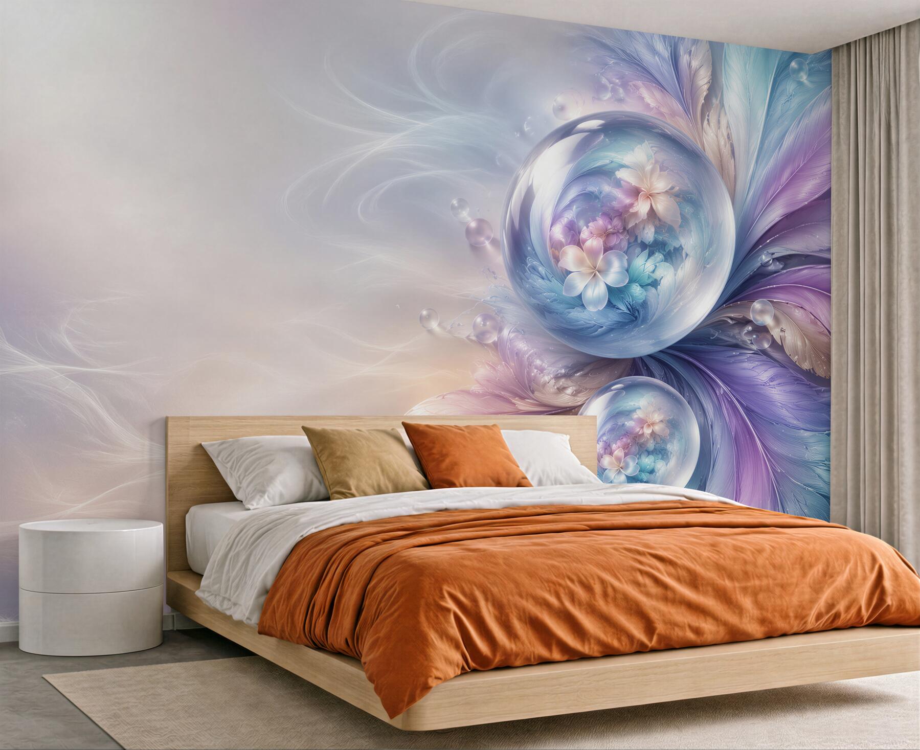 Fototapeta abstrakcyjne pióra i szklane kule pastelowa fantasy?v23