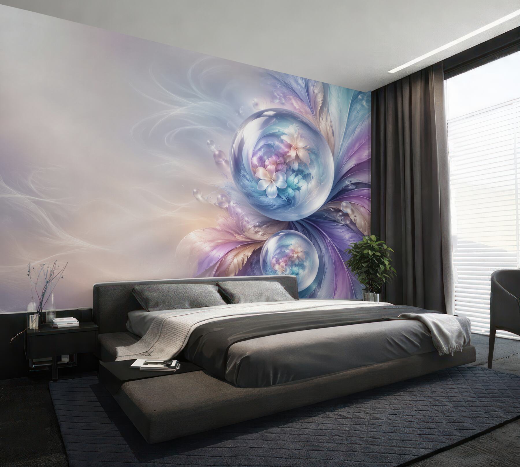 Fototapeta abstrakcyjne pióra i szklane kule pastelowa fantasy?v23