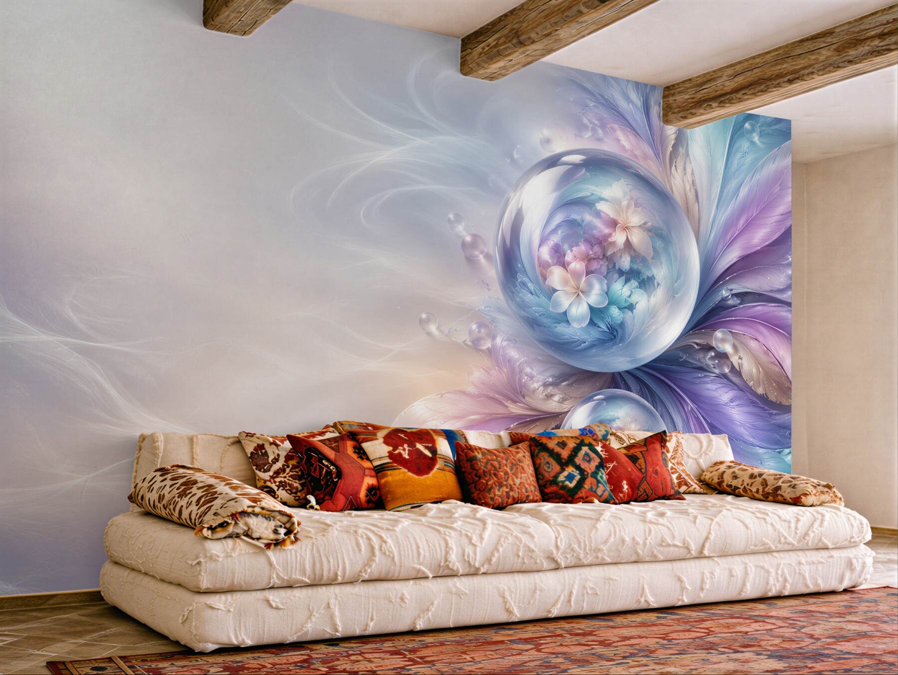 Fototapeta abstrakcyjne pióra i szklane kule pastelowa fantasy?v23