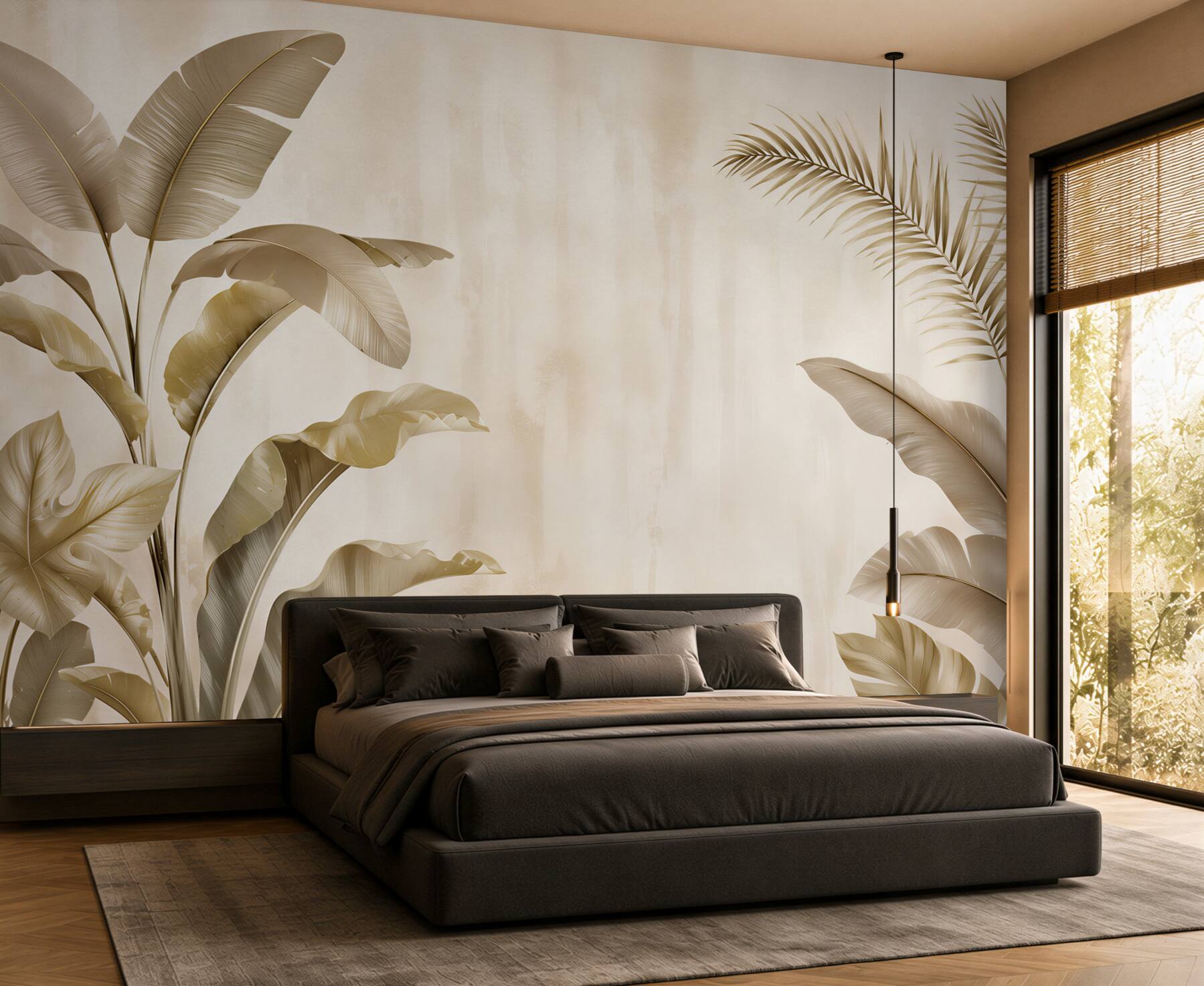 Fototapeta beżowe liście tropikalne subtelna botaniczna elegancja?v23