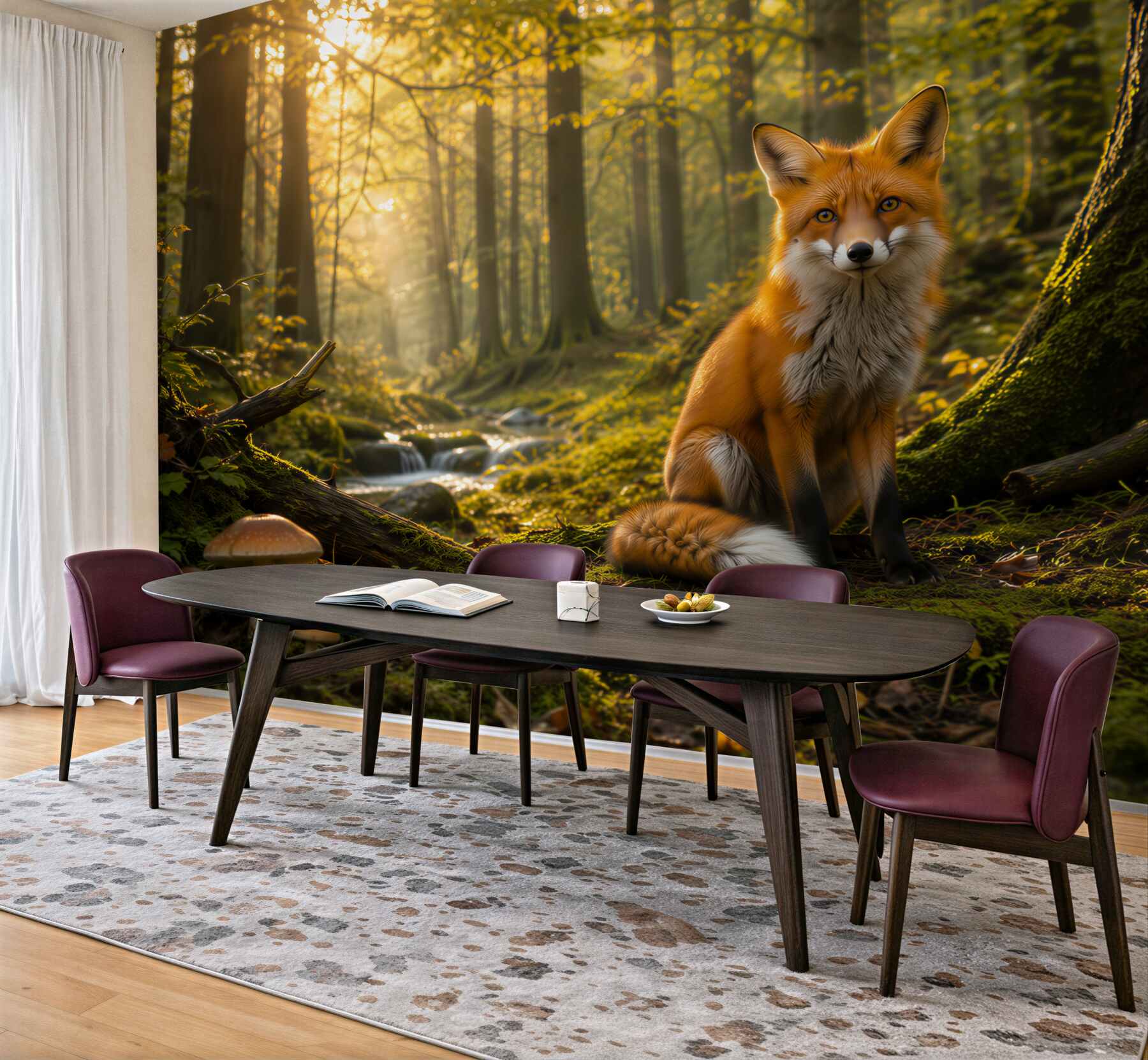 Fototapeta lis w lesie o poranku naturalna leśna sceneria?v23