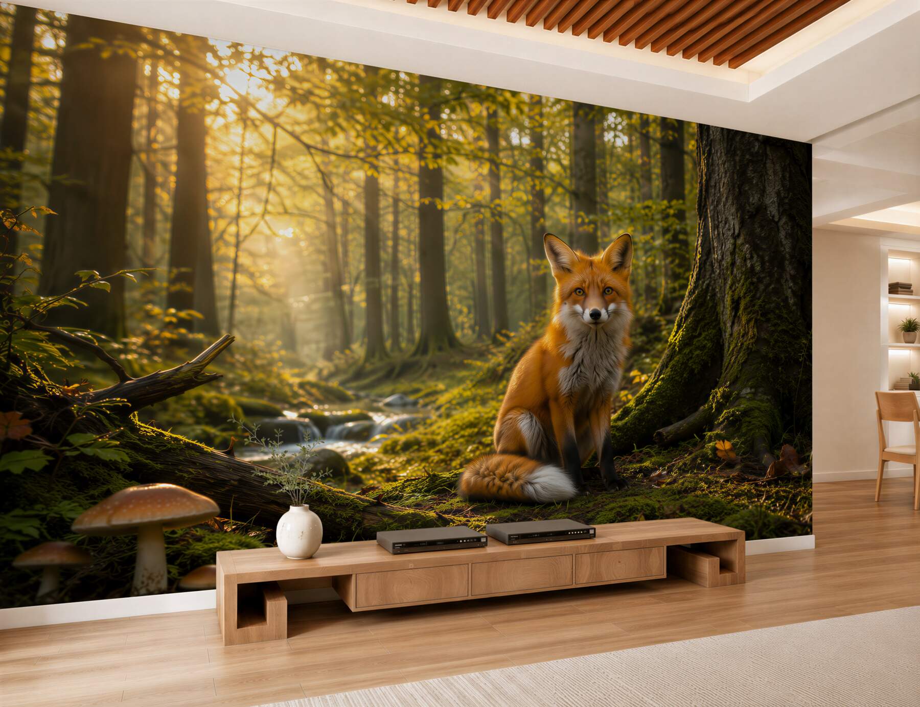 Fototapeta lis w lesie o poranku naturalna leśna sceneria?v23