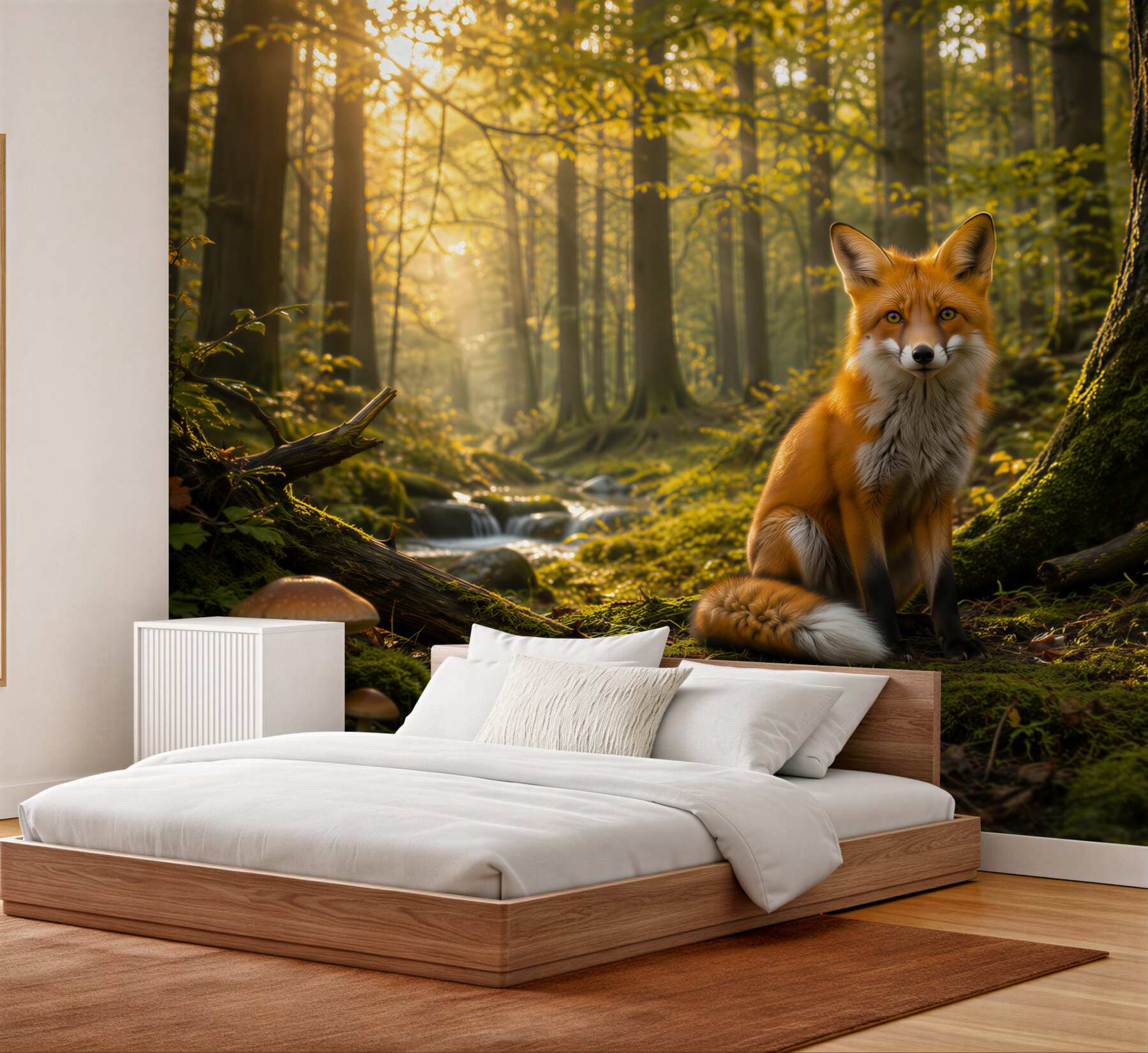 Fototapeta lis w lesie o poranku naturalna leśna sceneria?v23