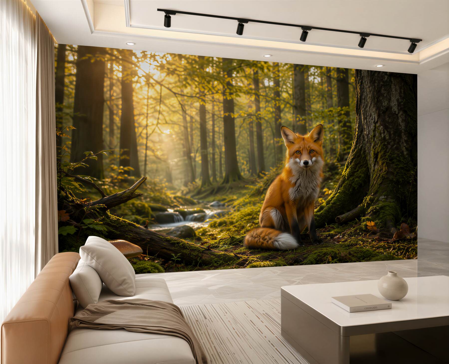 Fototapeta lis w lesie o poranku naturalna leśna sceneria?v23