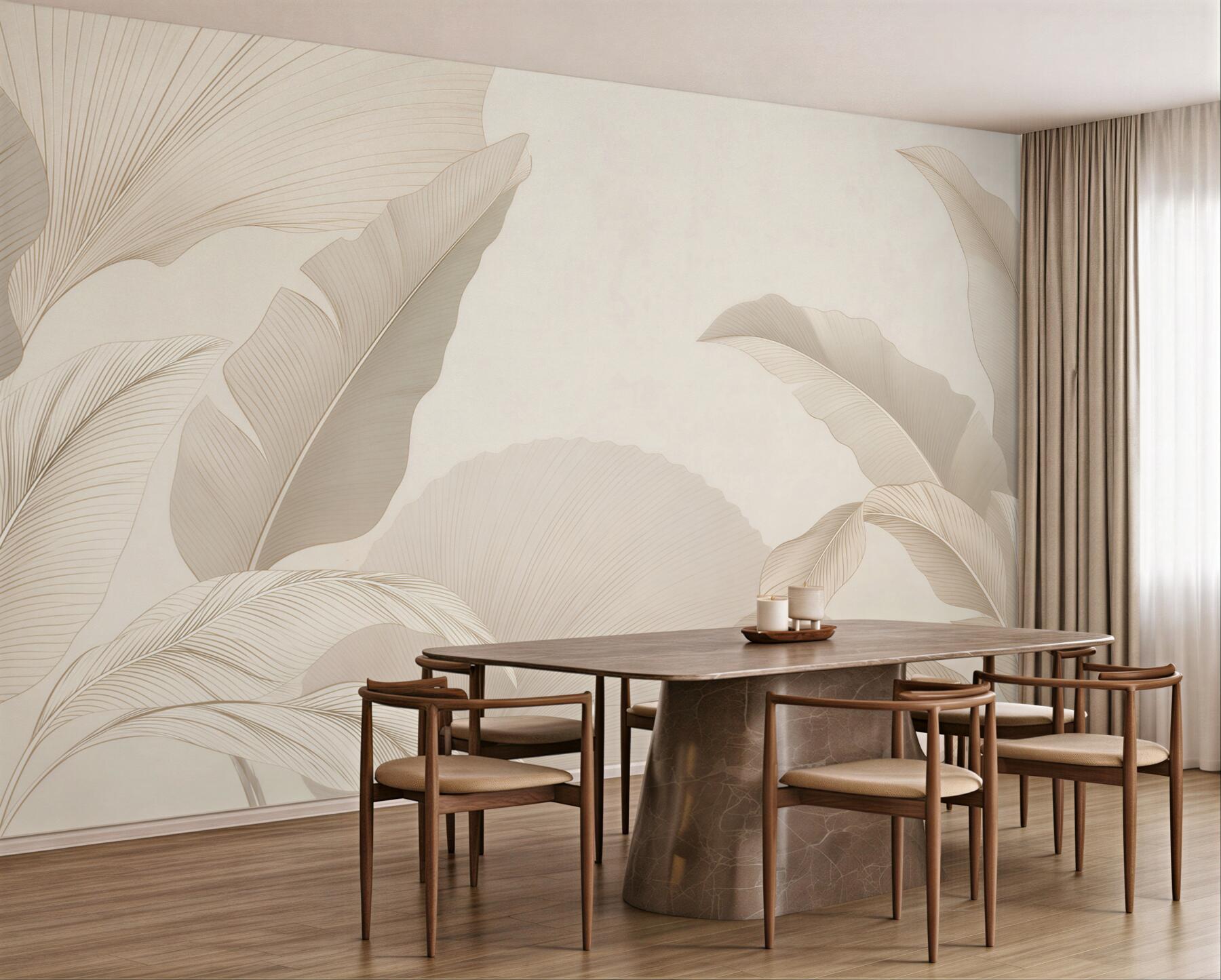 Fototapeta beżowe liście tropikalne minimalistyczna elegancja?v23