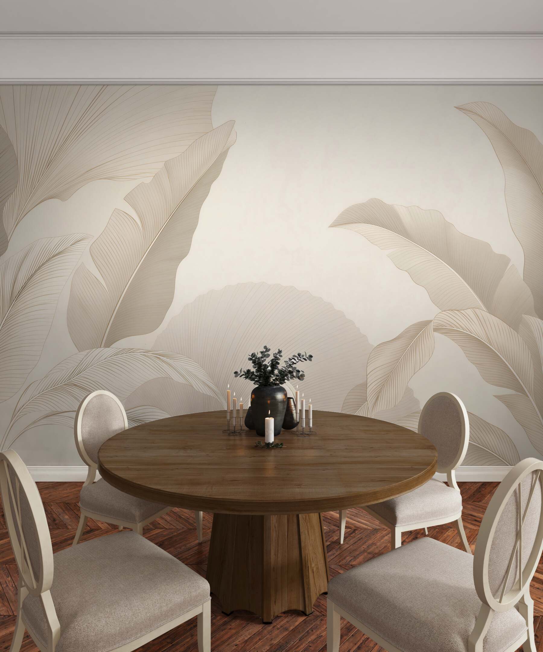 Fototapeta beżowe liście tropikalne minimalistyczna elegancja?v23