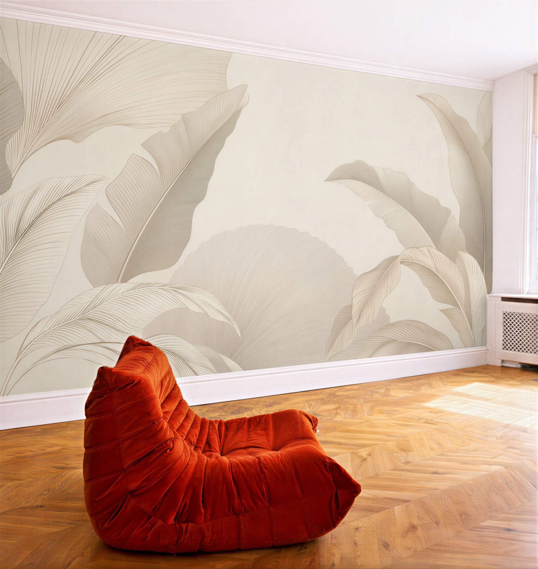 Fototapeta beżowe liście tropikalne minimalistyczna elegancja?v23