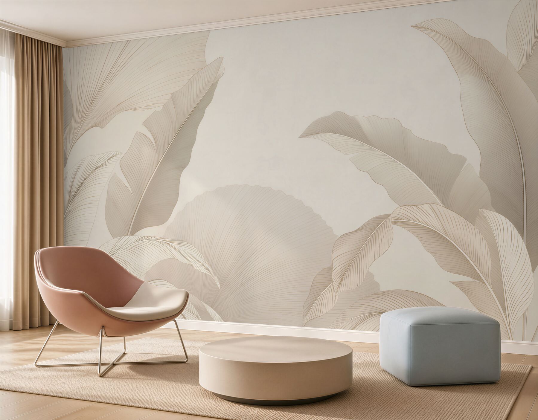 Fototapeta beżowe liście tropikalne minimalistyczna elegancja?v23