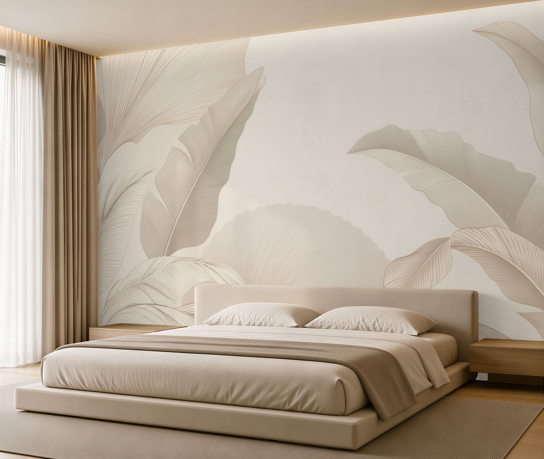 Fototapeta beżowe liście tropikalne minimalistyczna elegancja?v23