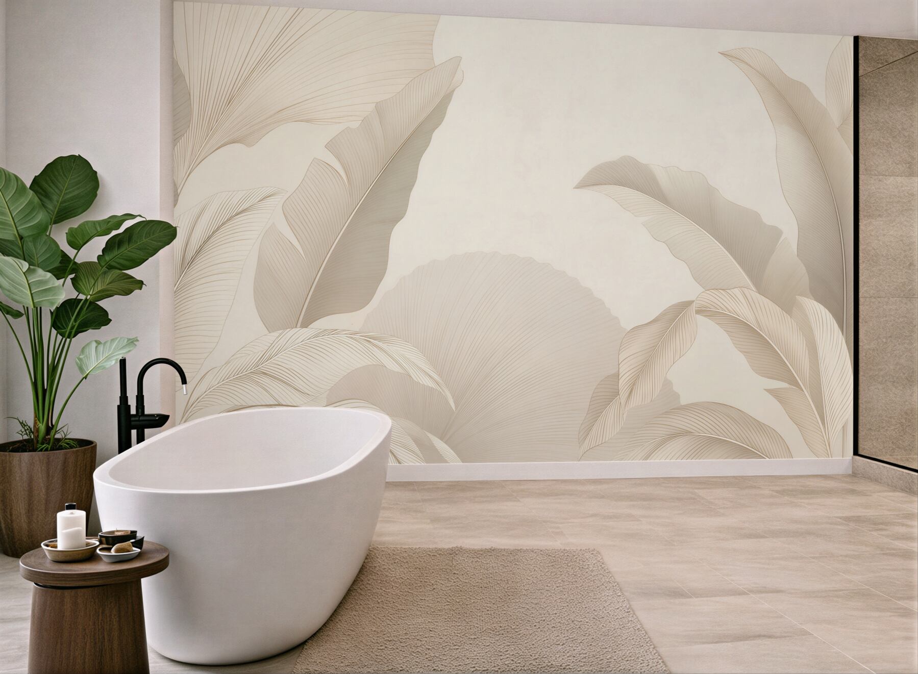 Fototapeta beżowe liście tropikalne minimalistyczna elegancja?v23