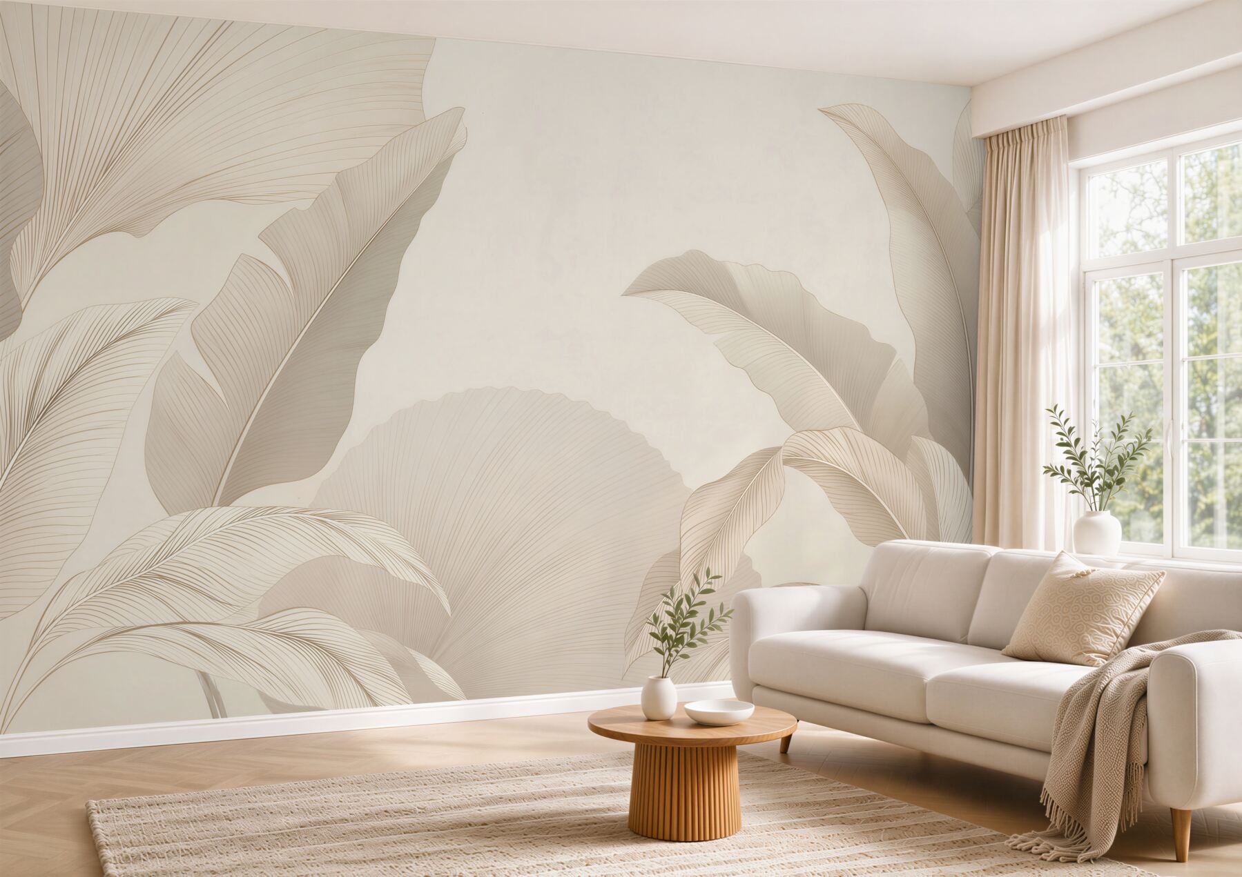 Fototapeta beżowe liście tropikalne minimalistyczna elegancja?v23