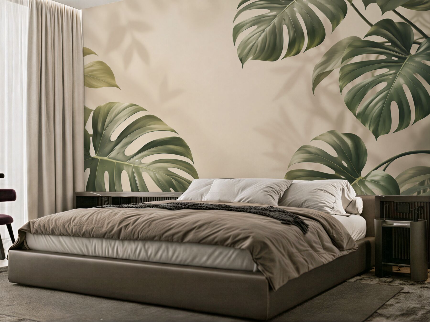 Fototapeta liście monstery zielone na beżowym tle w stylu tropical?v23