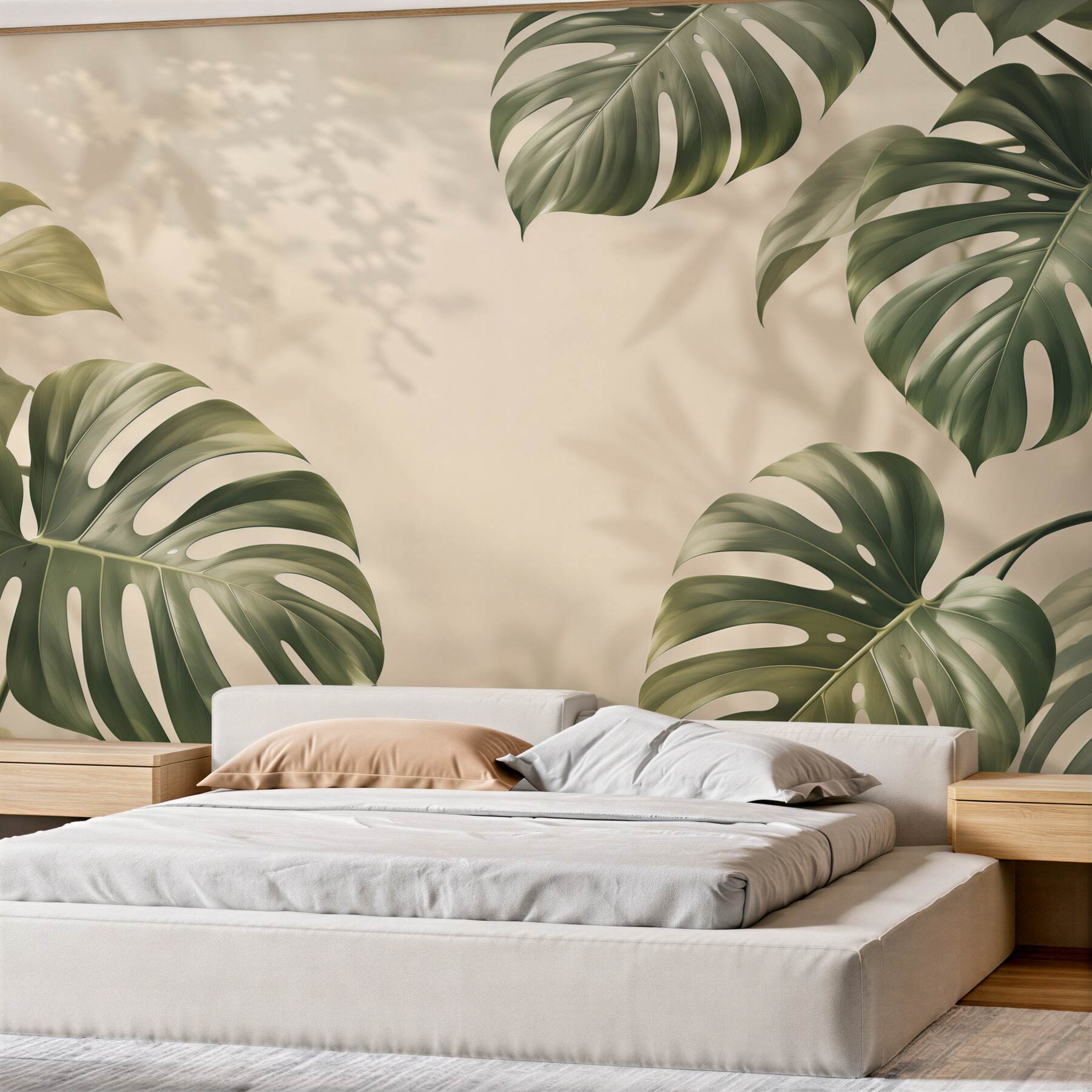 Fototapeta liście monstery zielone na beżowym tle w stylu tropical?v23