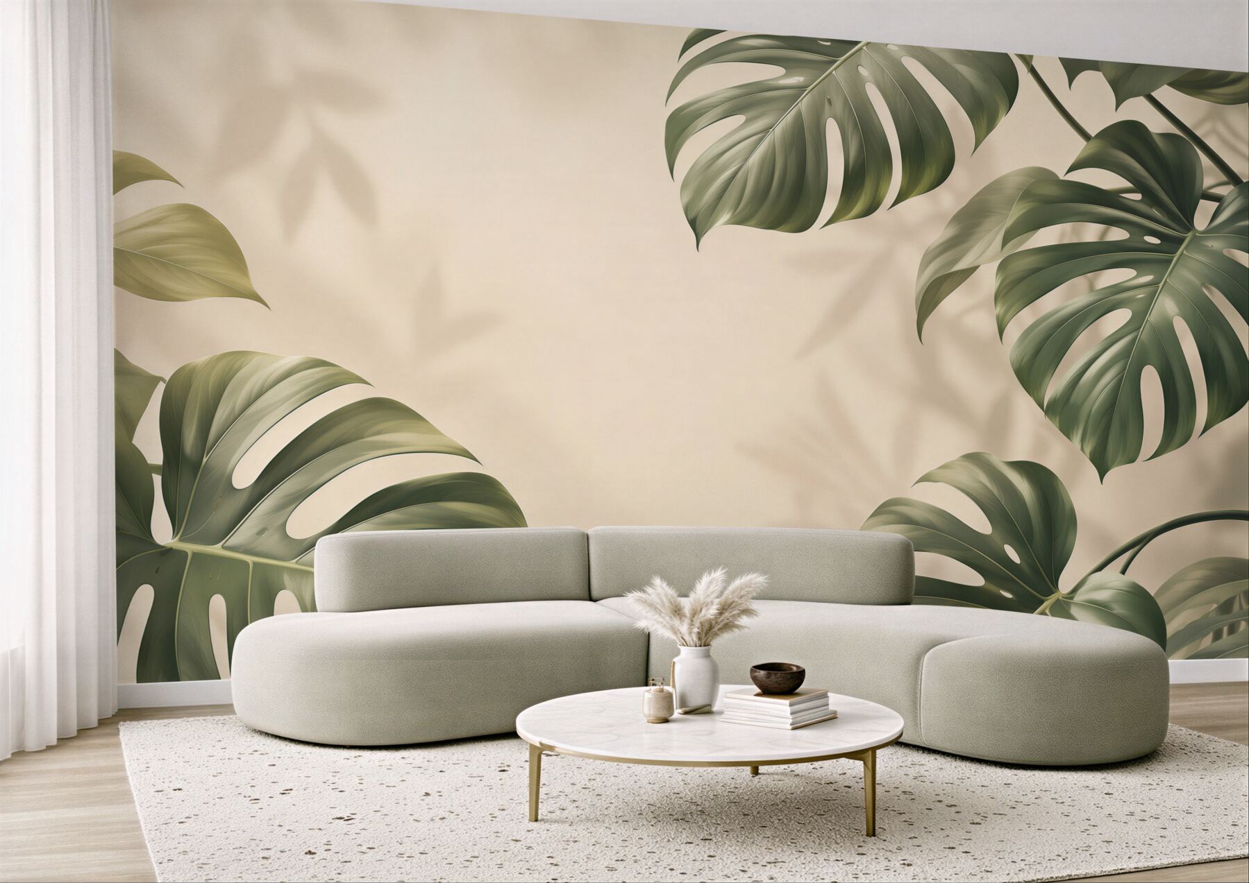 Fototapeta liście monstery zielone na beżowym tle w stylu tropical?v23