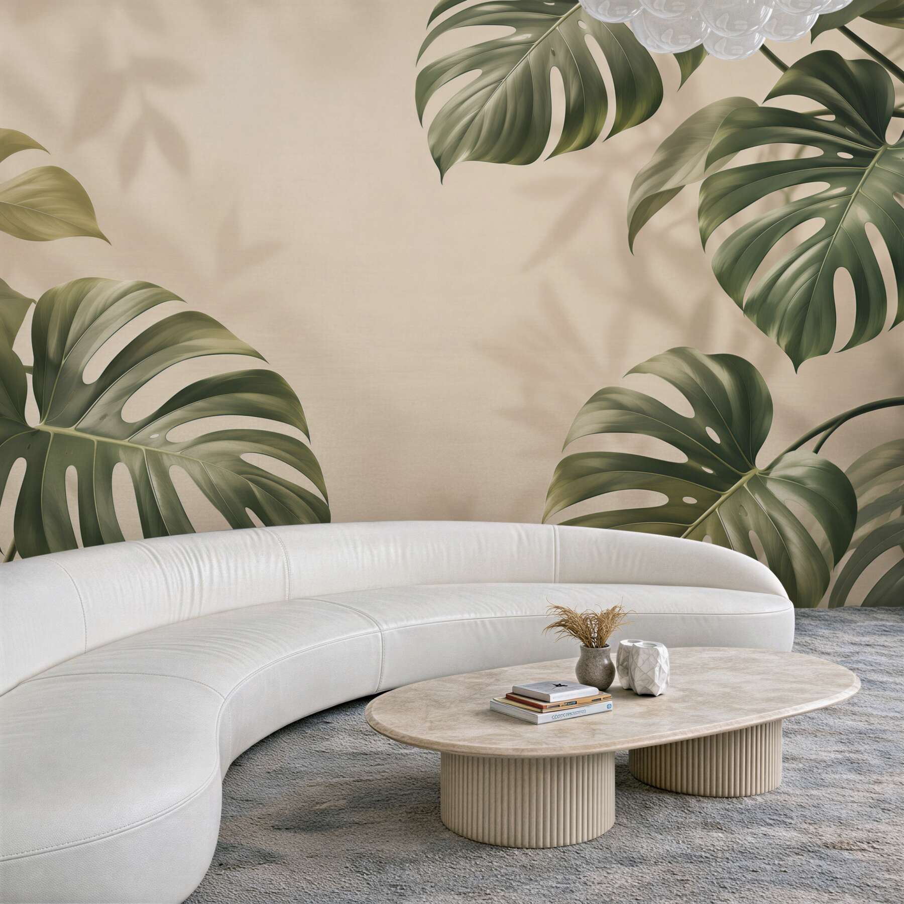 Fototapeta liście monstery zielone na beżowym tle w stylu tropical?v23