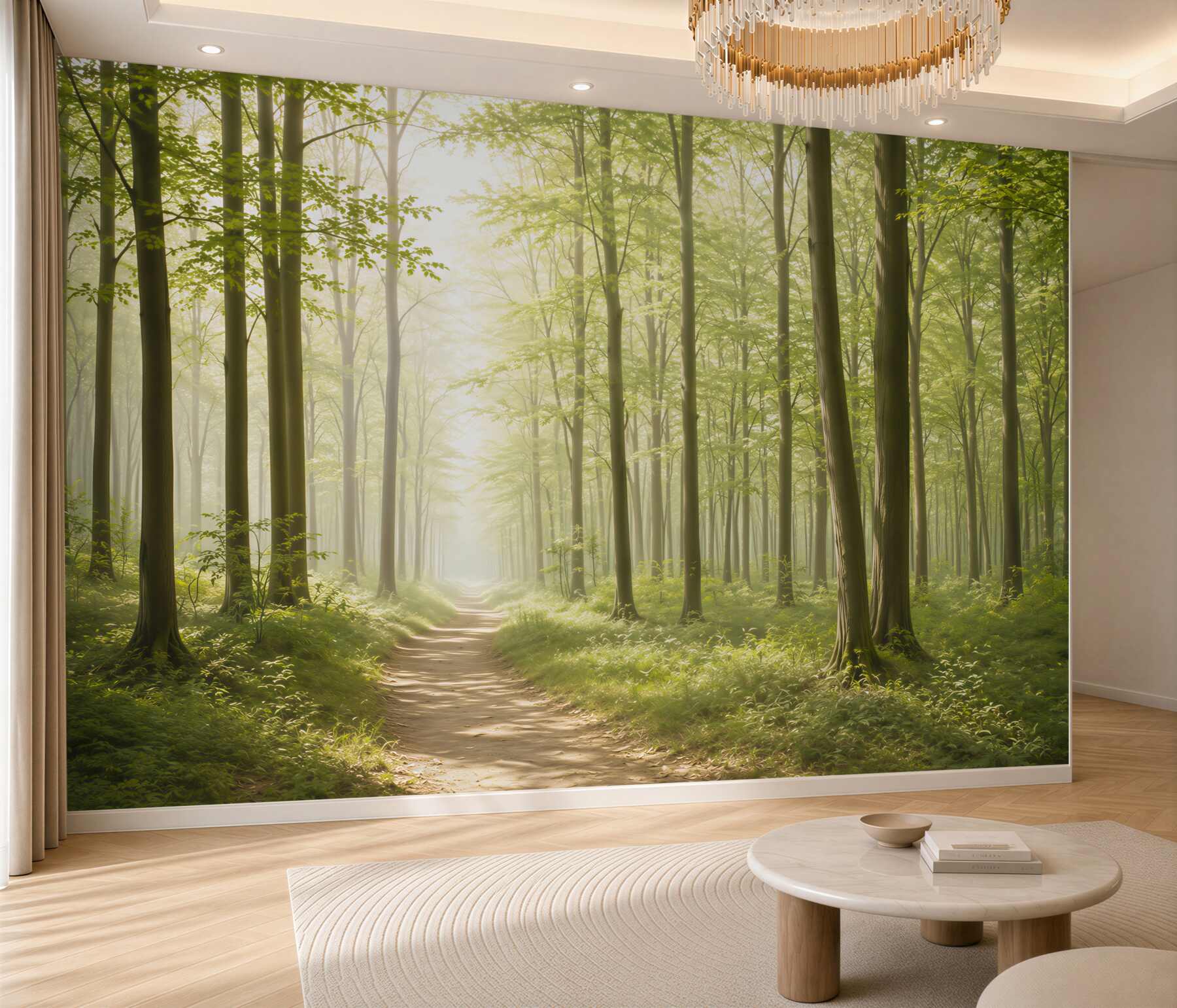 Fototapeta leśna ścieżka w porannym świetle zielona i relaksująca?v23