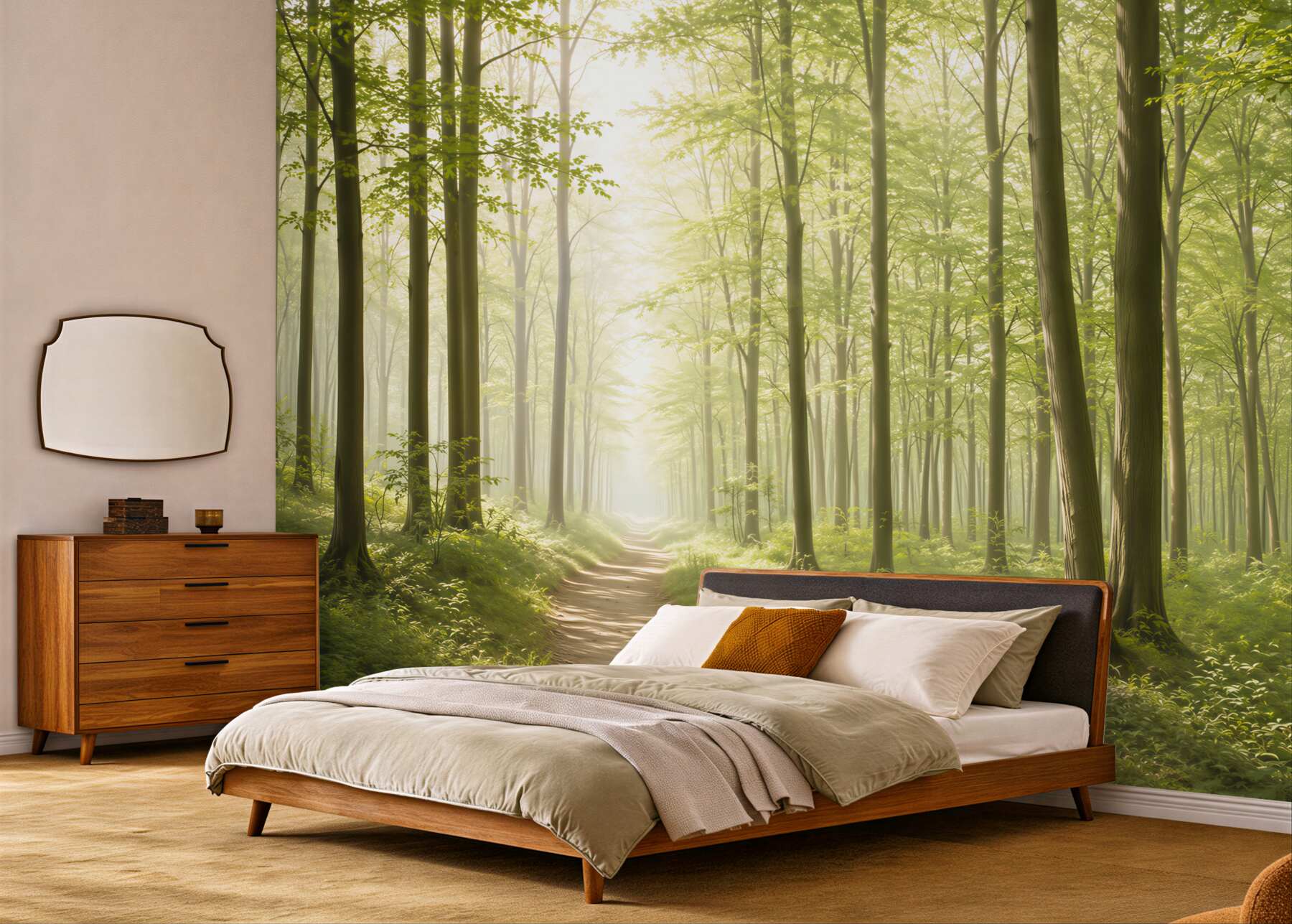 Fototapeta leśna ścieżka w porannym świetle zielona i relaksująca?v23