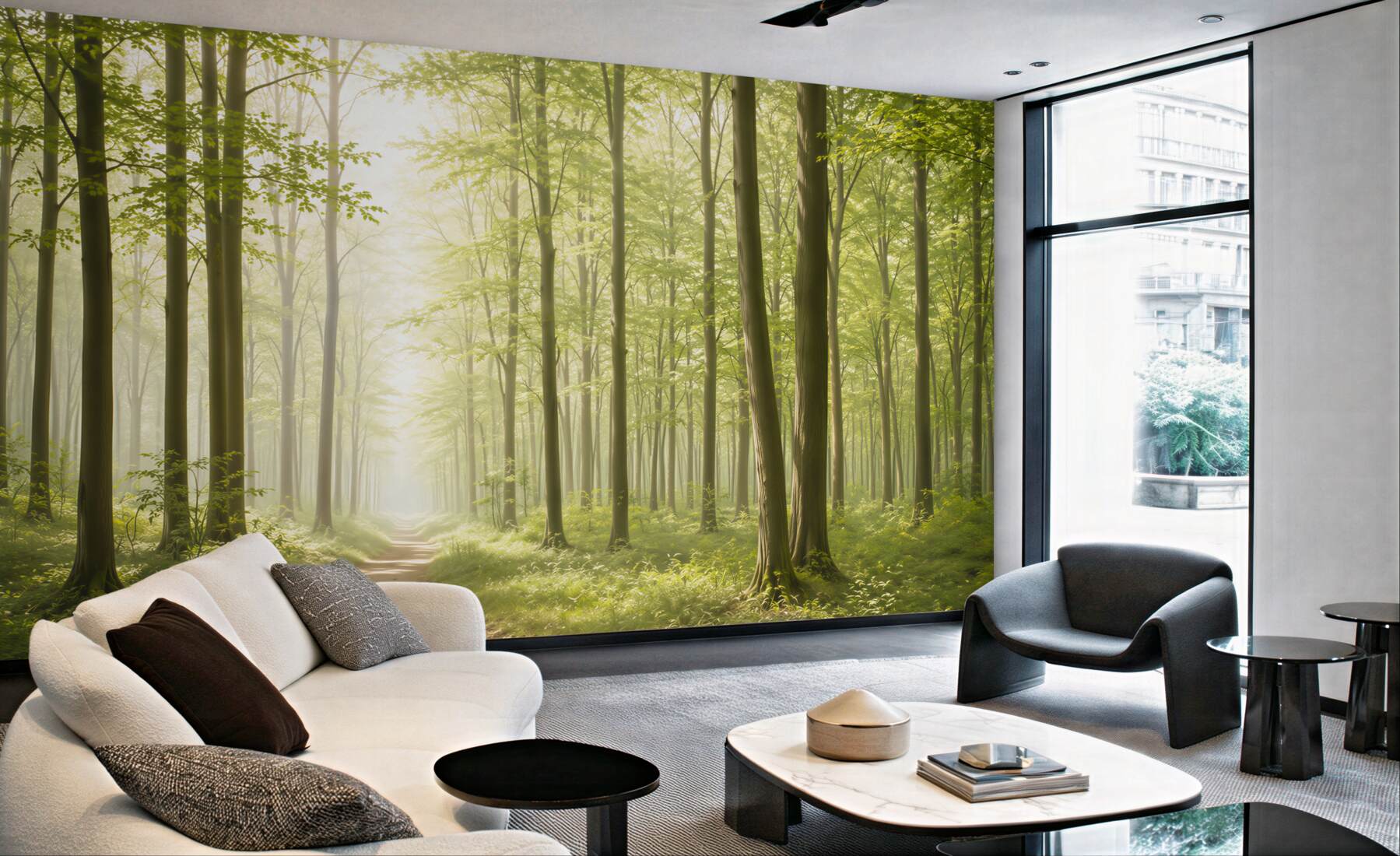 Fototapeta leśna ścieżka w porannym świetle zielona i relaksująca?v23