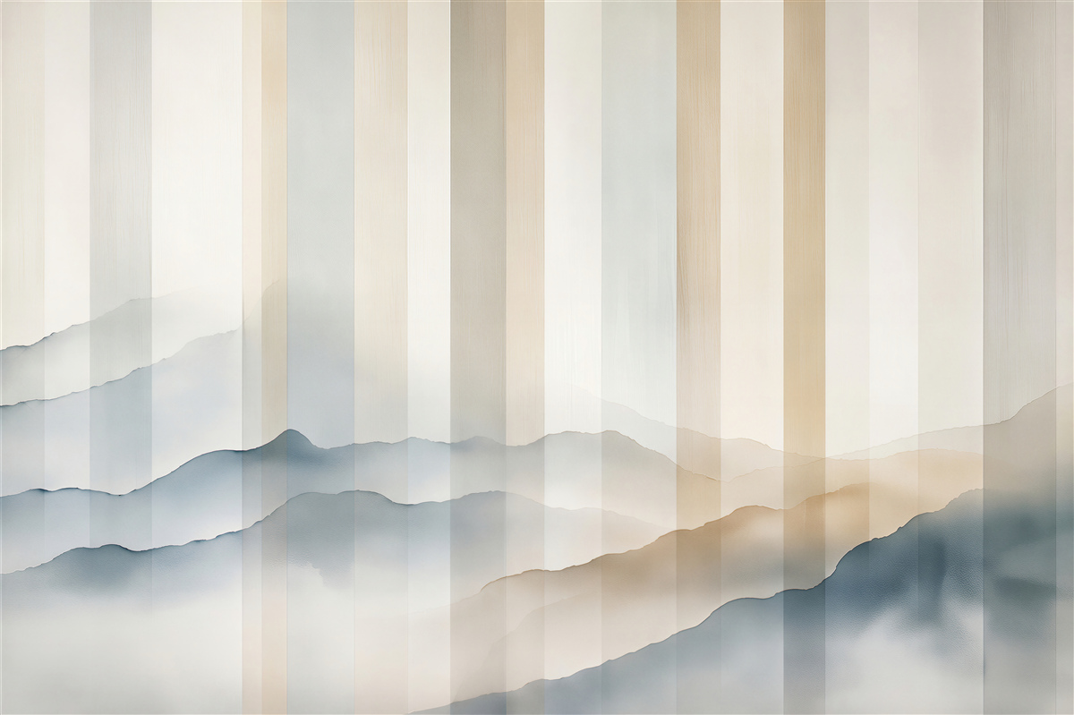 Fototapeta góry we mgle beżowo niebieskie w nowoczesnym stylu