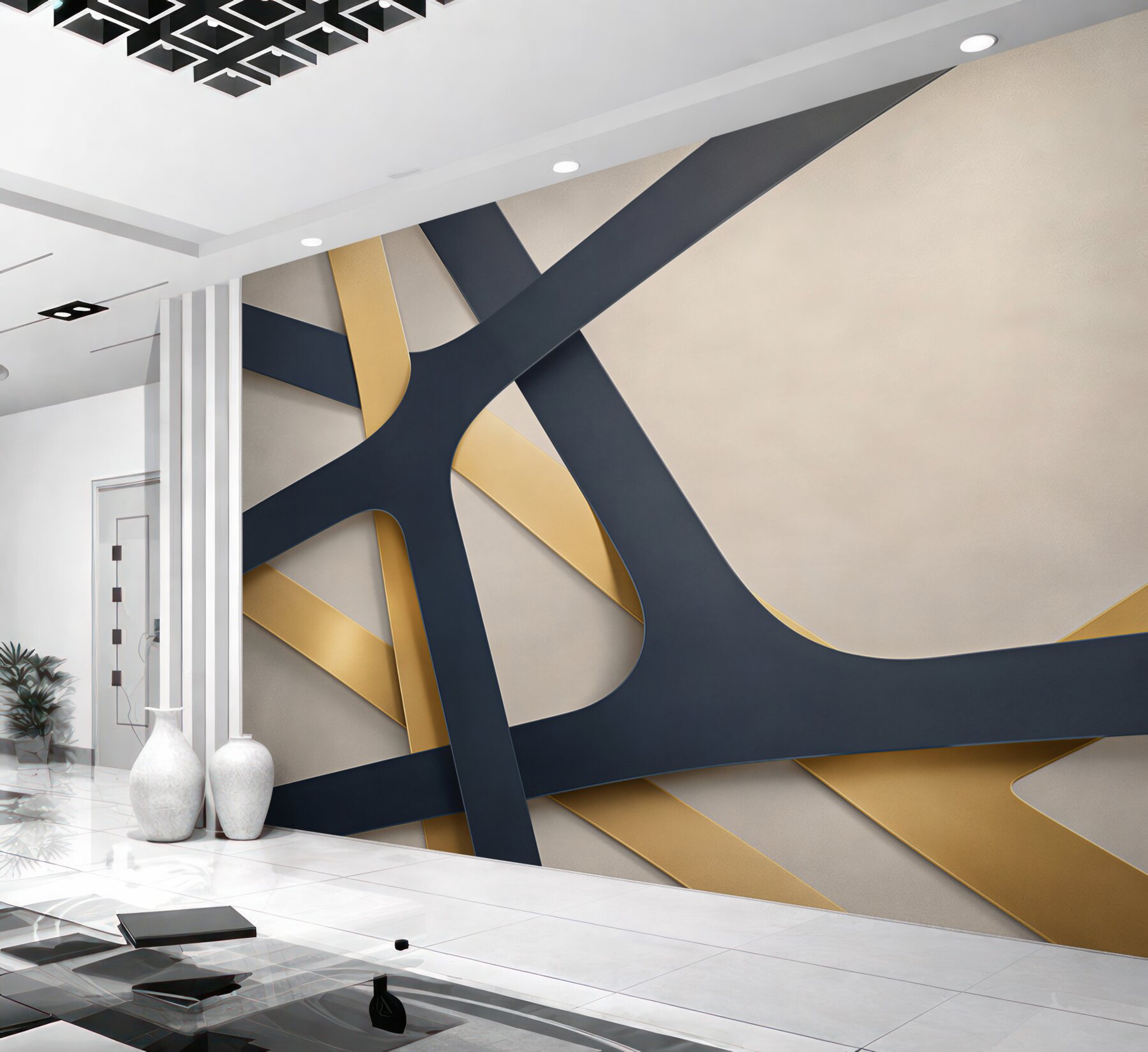 Fototapeta geometryczna abstrakcja granatowo złota nowoczesna elegancja?v23