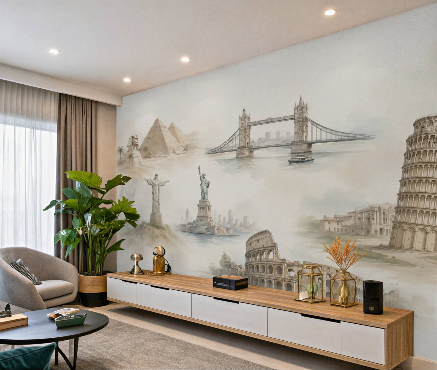 Fototapeta światowe zabytki w sepii podróżniczy kolaż architektury?v23