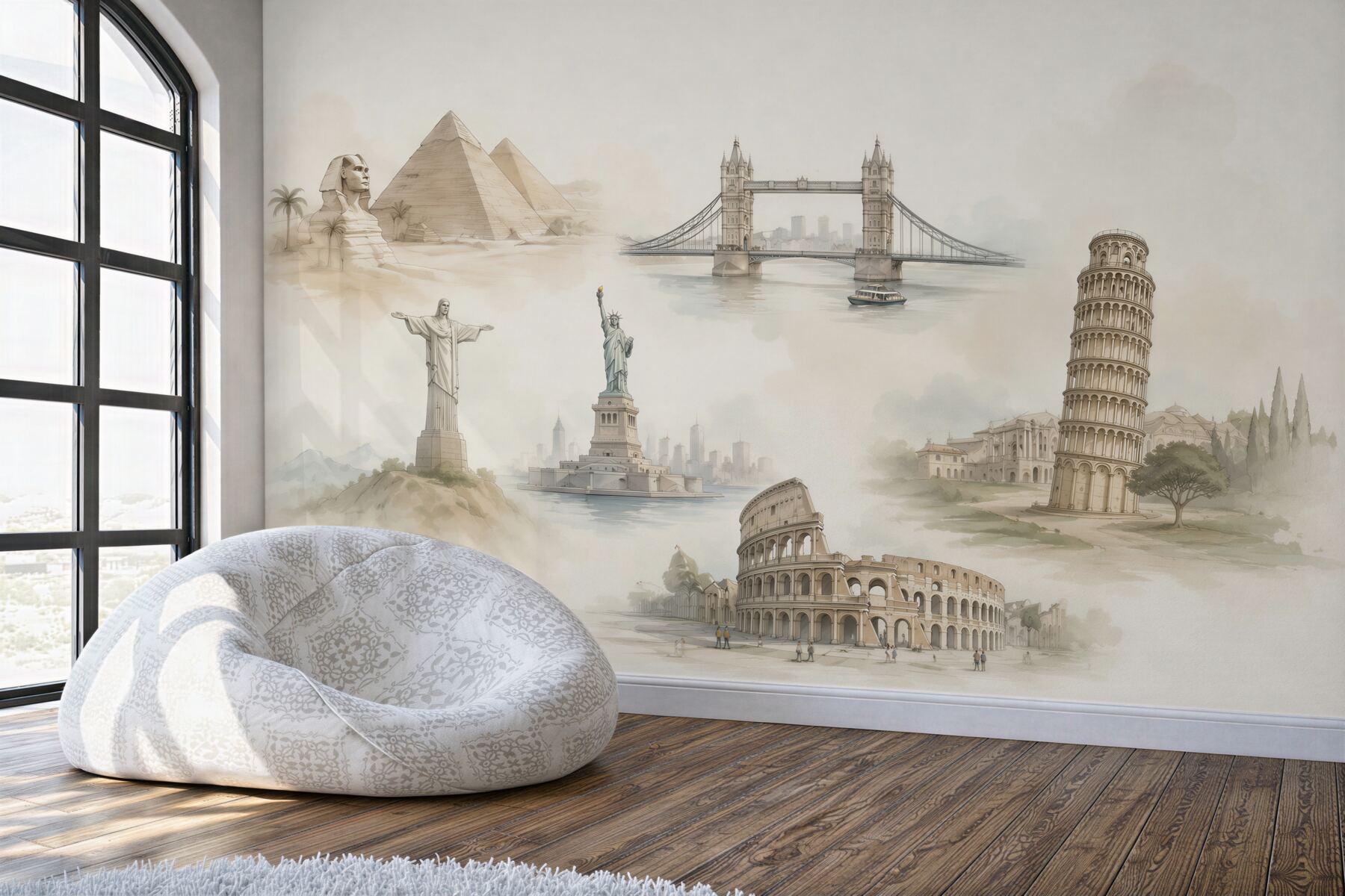 Fototapeta światowe zabytki w sepii podróżniczy kolaż architektury?v23