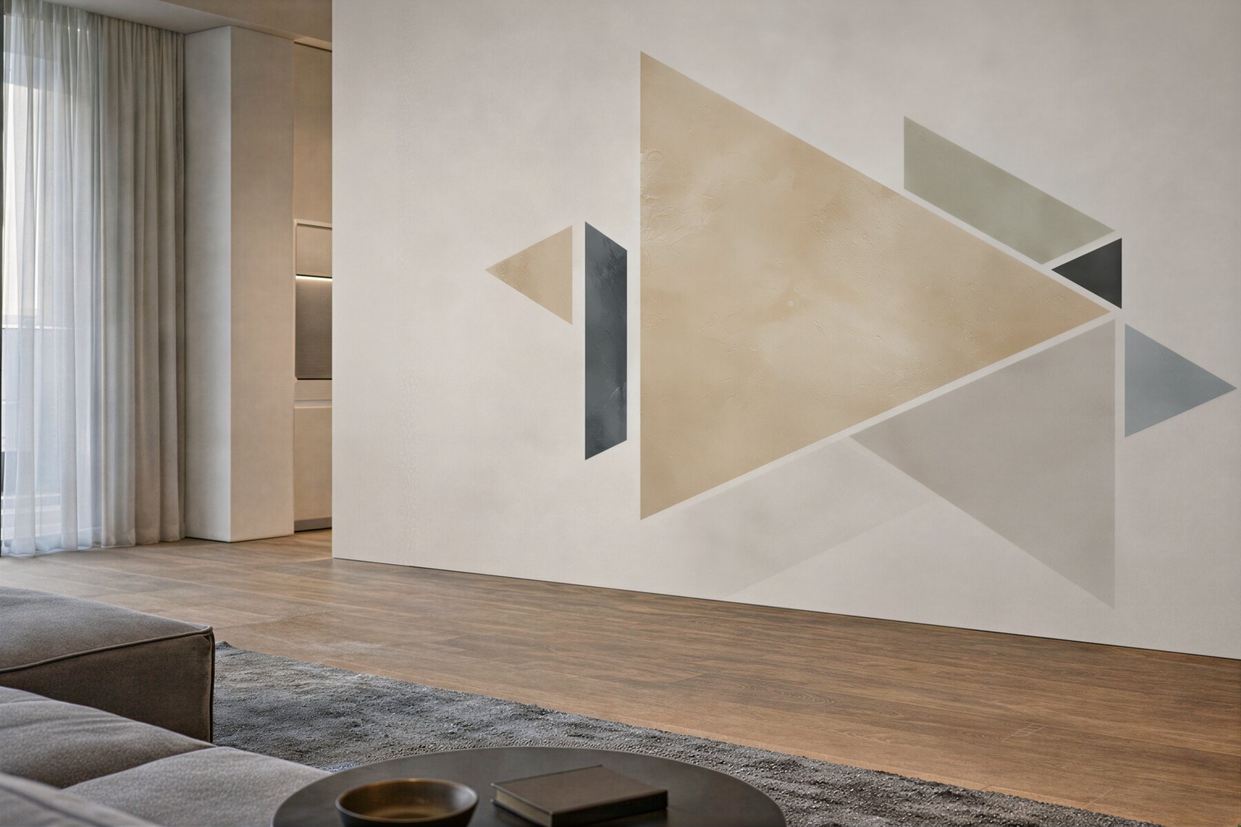 Fototapeta geometryczne trójkąty beżowo szare nowoczesna abstrakcja do salonu?v23