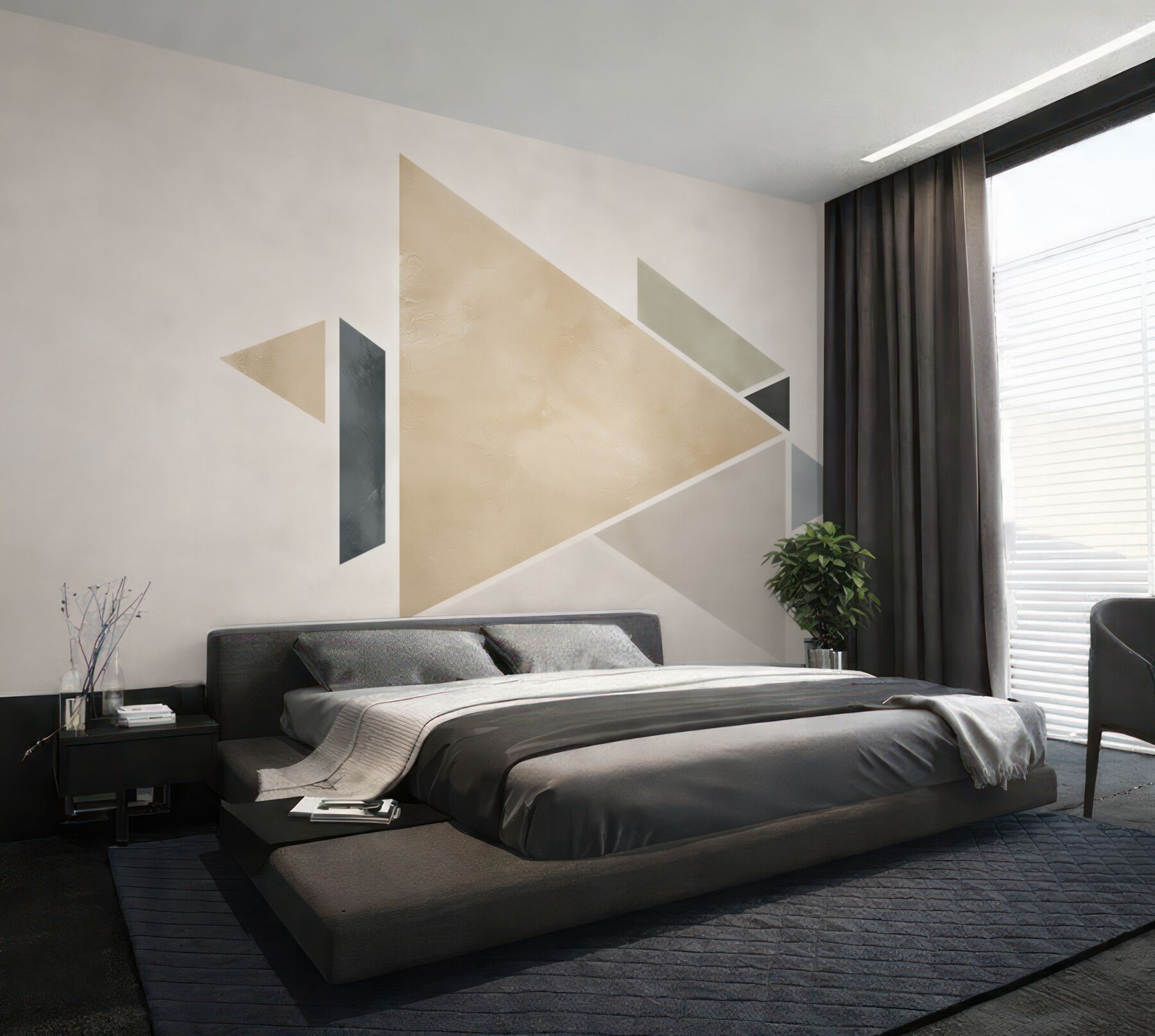 Fototapeta geometryczne trójkąty beżowo szare nowoczesna abstrakcja do salonu?v23