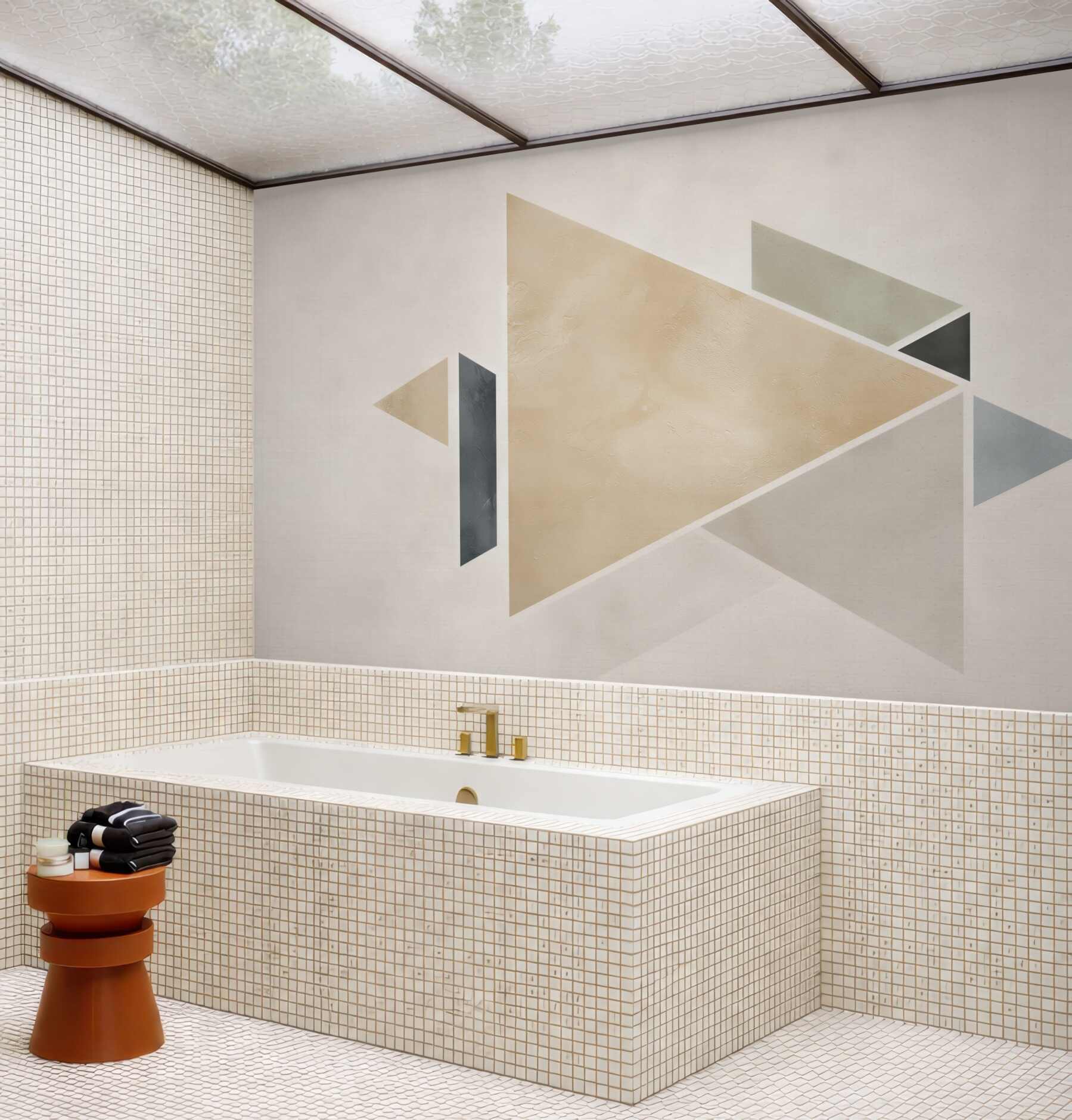 Fototapeta geometryczne trójkąty beżowo szare nowoczesna abstrakcja do salonu?v23