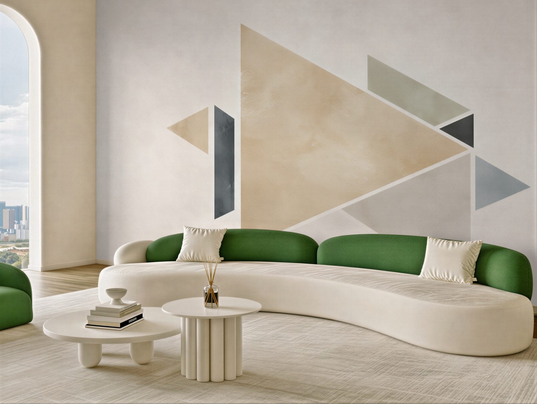 Fototapeta geometryczne trójkąty beżowo szare nowoczesna abstrakcja do salonu?v23