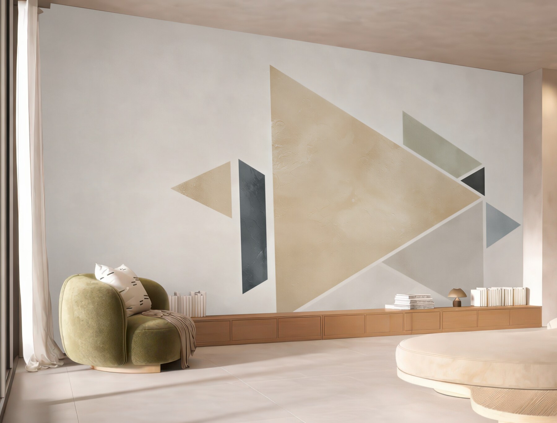 Fototapeta geometryczne trójkąty beżowo szare nowoczesna abstrakcja do salonu?v23