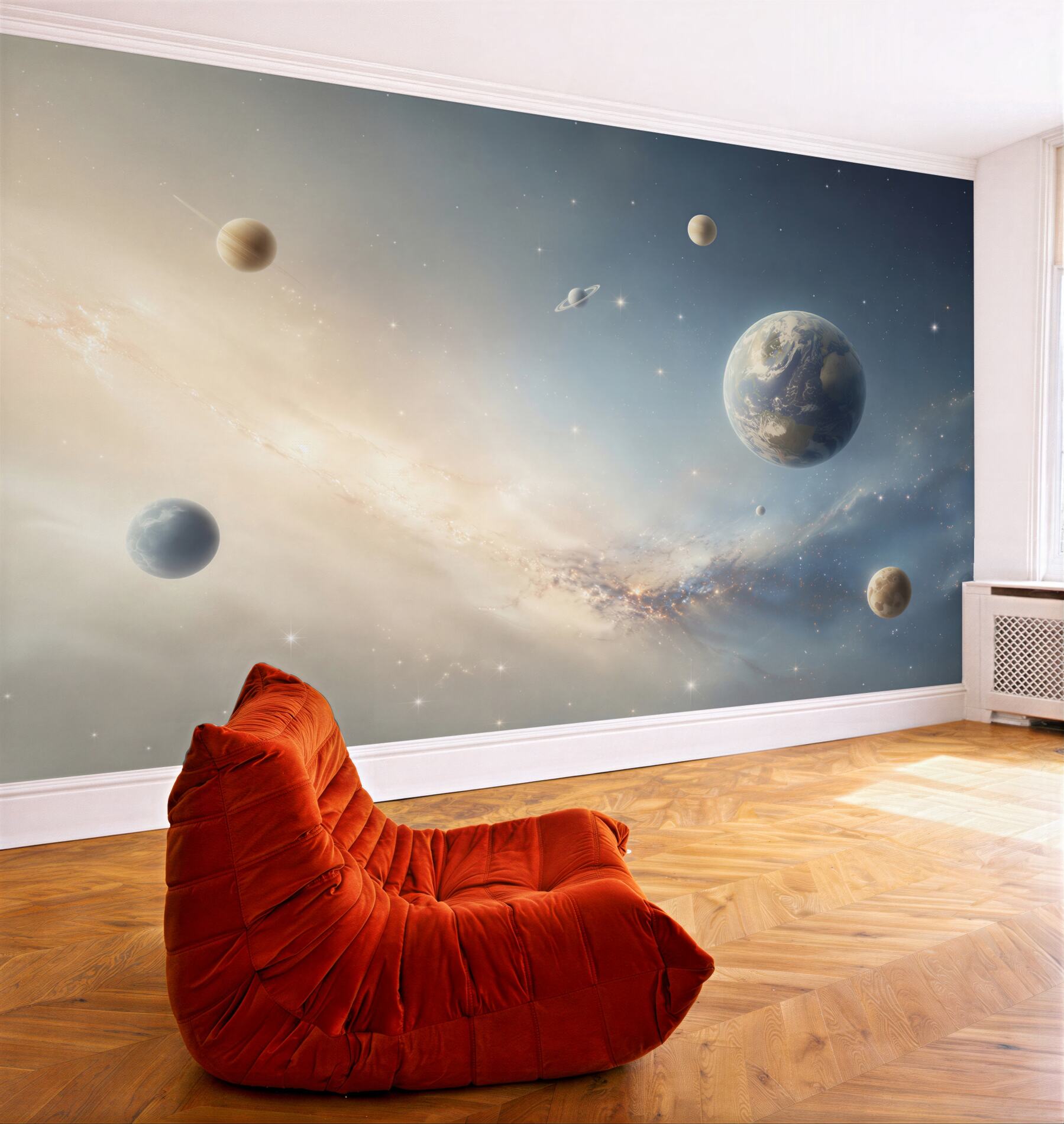 Fototapeta planety w kosmosie pastelowa galaktyka do nowoczesnego wnętrza?v23
